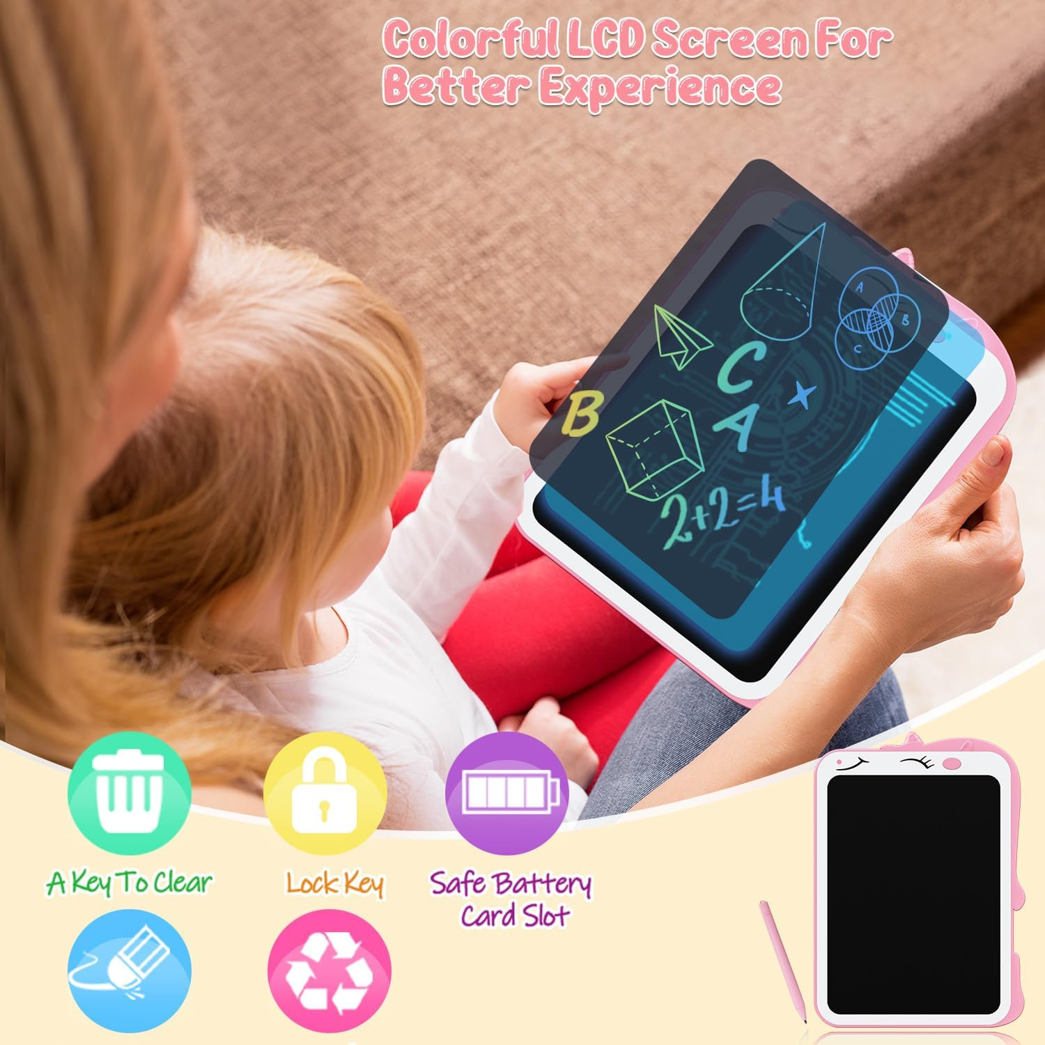 LCD Writing Tablet for Kids Unicorn Colorful Toddlers Toys Drawing Board,Educational Kid Toys Travel Toysfor 3 4 5 6 7 8 Year Old Girls Christmas Birthday Gift image number 3