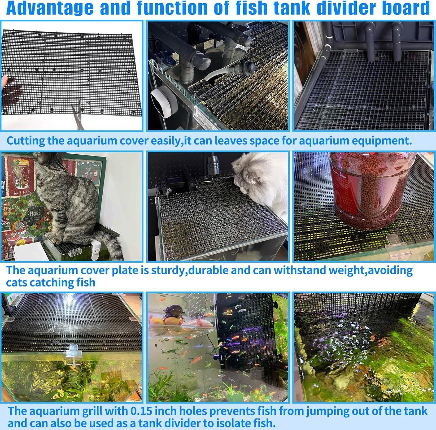 Plastic Egg Crate Grip Panel Fish Tank Divider Aquarium Divider Filter Bottom Fish Tank Isolation Board Egg Crate Tray (Black, 8Pcs 11.8X5.9 Inch with 0.15 Inch Hole) image number 5