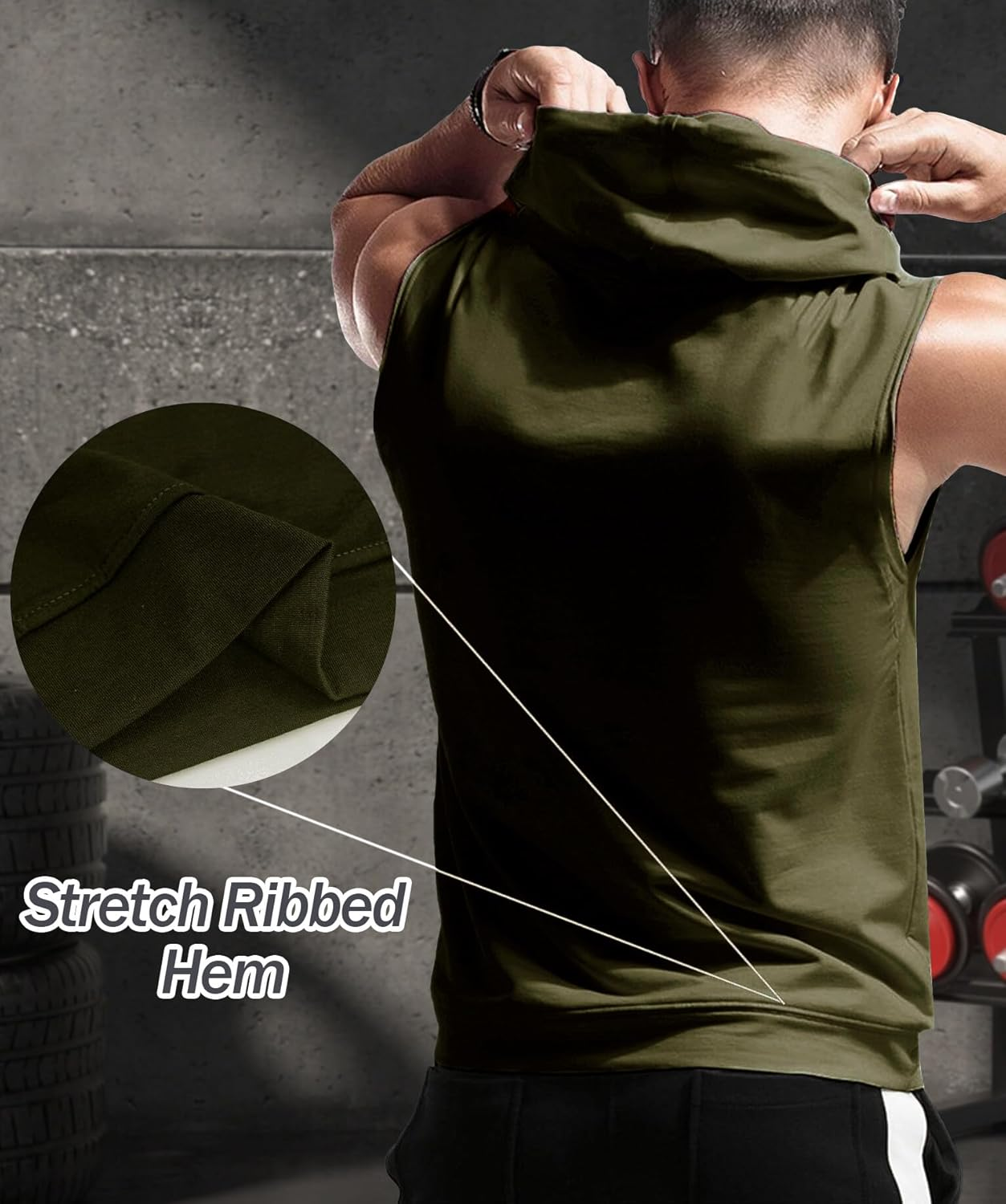 FEOYA Men'S Hooded Tank Tops Sleeveless T-Shirts Gym Vests Top Breathable Quick Dry for Workout Running Bodybuilding Athletic Sport Shirts Drawstring Sweatshirt with Pockets image number 1