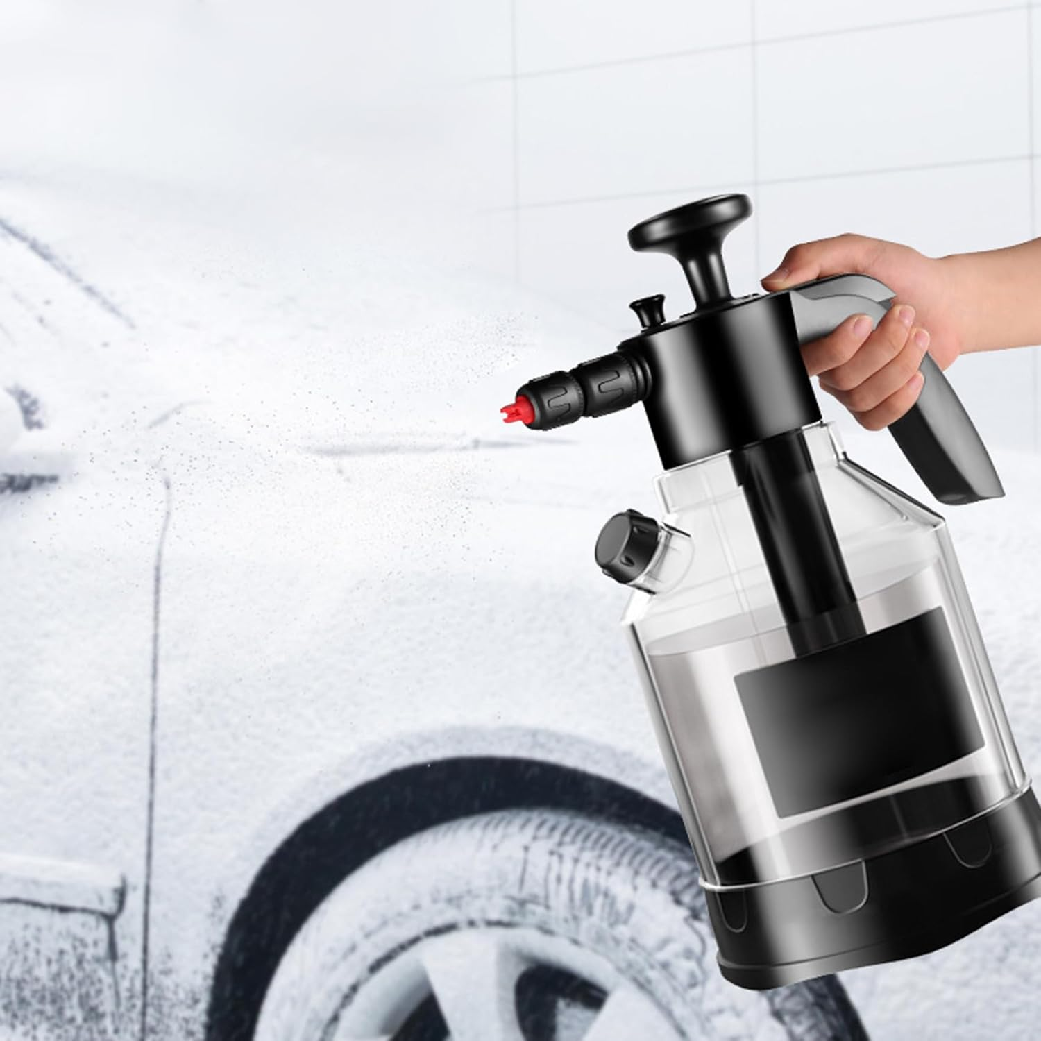 2L Car Foam Sprayer, Hand Pressure Snow Foam Bottle, Automatic Spray Snow Sprayer, Clear Pump for Car Cleaning, Garden Watering image number 2