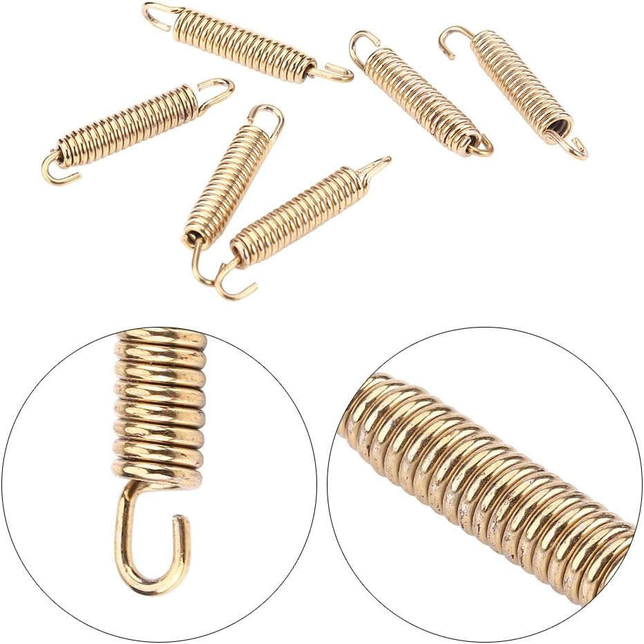 Qiilu 6Pcs 63Mm Stainless Exhaust Springs Universal Muffler Exhaust Pipe Springs Hooks for Motorcycle Motorbike Gold - Gold image number 4