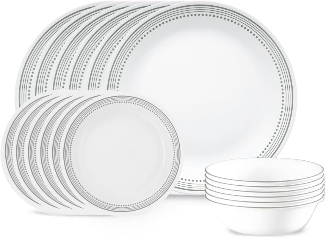 Corelle Solar Print Dinnerware Set, 18-Pieces &ndash; Triple-Layer-Strong Vitrelle Glass Plates and Bowls, Durable, Lightweight, Stackable, Dishwasher, Microwave, Fridge, Freezer and Oven Safe image number 1