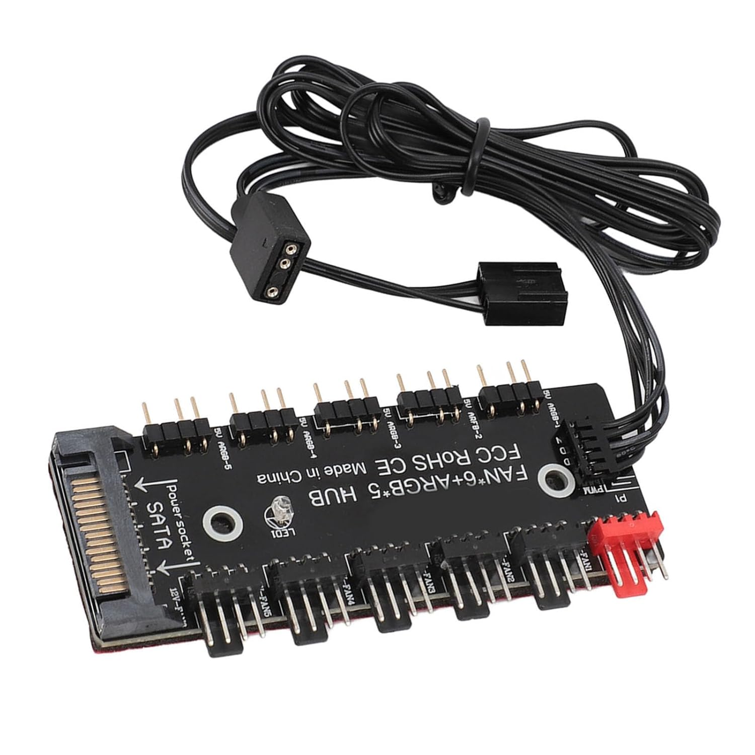 ARGB PWM Hub with 6X12V 4PIN PWM Fan & 5X5V 3PIN LED Ports, 15PIN Power Supply, 93X40Mm for Desktop Laptop Server image number 4