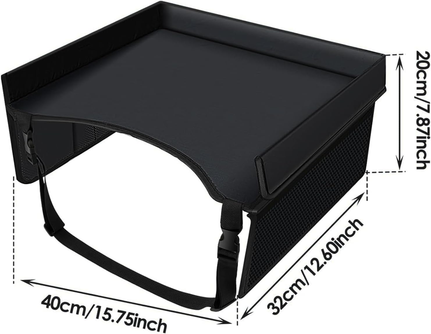Car Seat Travel Tray | Long Trip Kids Travel Tray for Car Seat | Carseat Table with Pockets Adjustable Straps Foldable Lap Desk Organizer for Children Boys Girls - Black image number 1