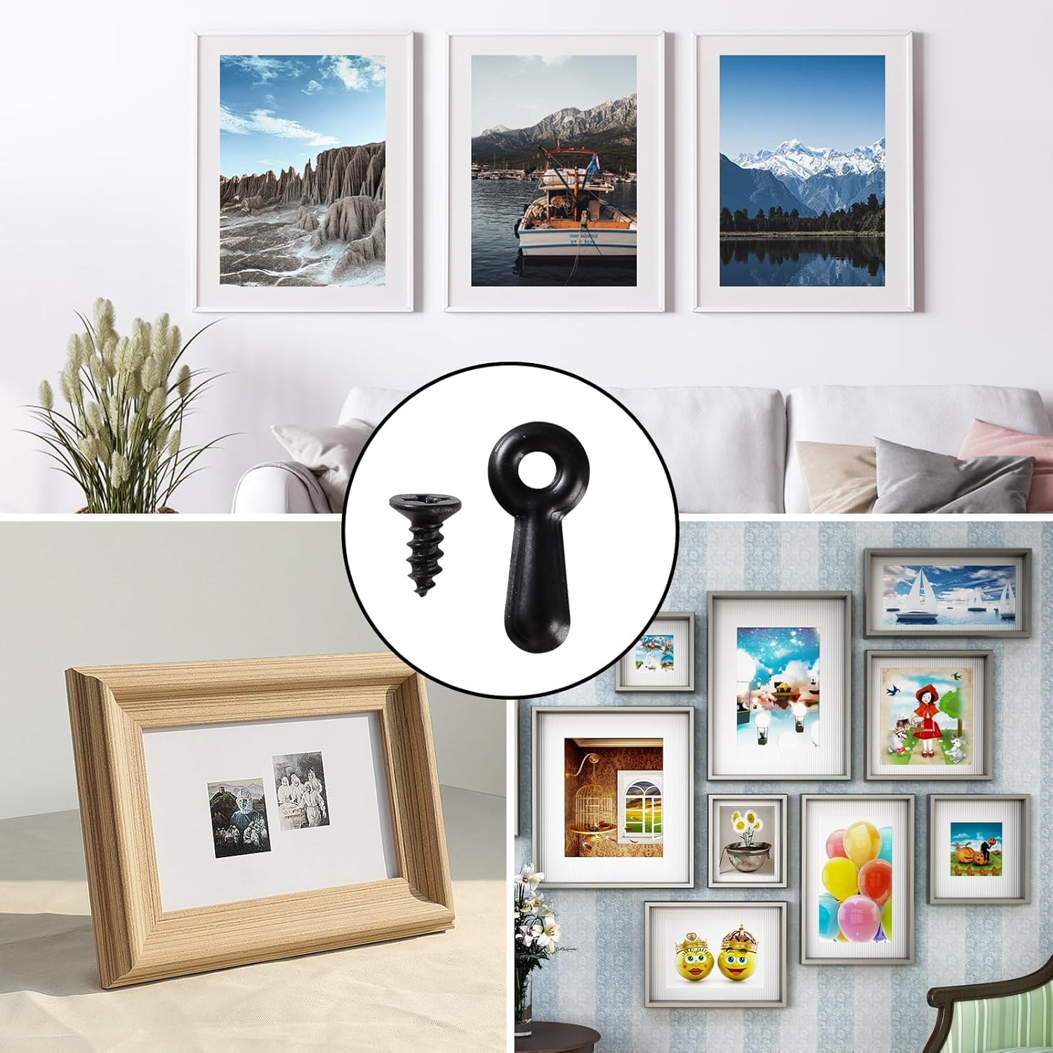 200 Sets Picture Frame Turn Button Fasteners Black Metal Picture Frame Hardware Backing Clips Picture Framing Supplies with 200 Screws for Hanging Pictures, Craft, Photos image number 1