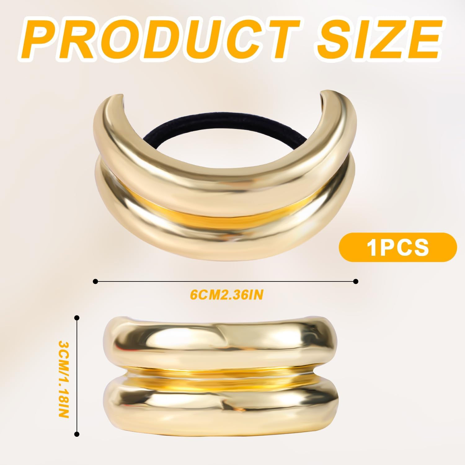 Hair Cuffs for Ponytails, Metal Hair Ties U-Shaped Ponytail Hair Bands Fashion Ellipse Elastic Hair Band Retro Temperament Headband Ponytail Cuff for Women (Gold) image number 1