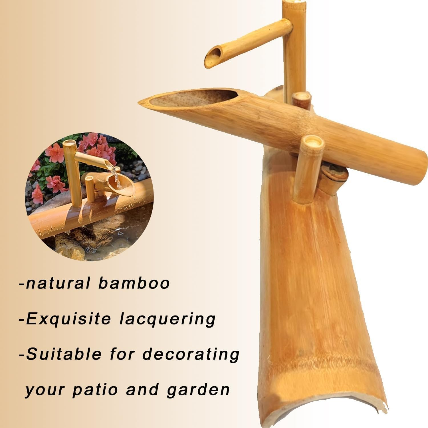 Japanese Garden Decor, 20 Inch Solar Powered Outdoor Bamboo Fountain for Backyard Pond, Zen Landscape Water Features for Desks, Patios and Yards