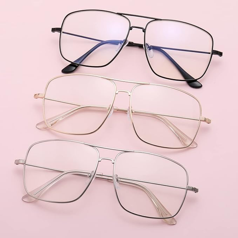 Non  Glasses for Women Men, Classic Square Clear Lens Metal Frame Glasses, Fashion Clear Glasses for Daily Wear image number 3