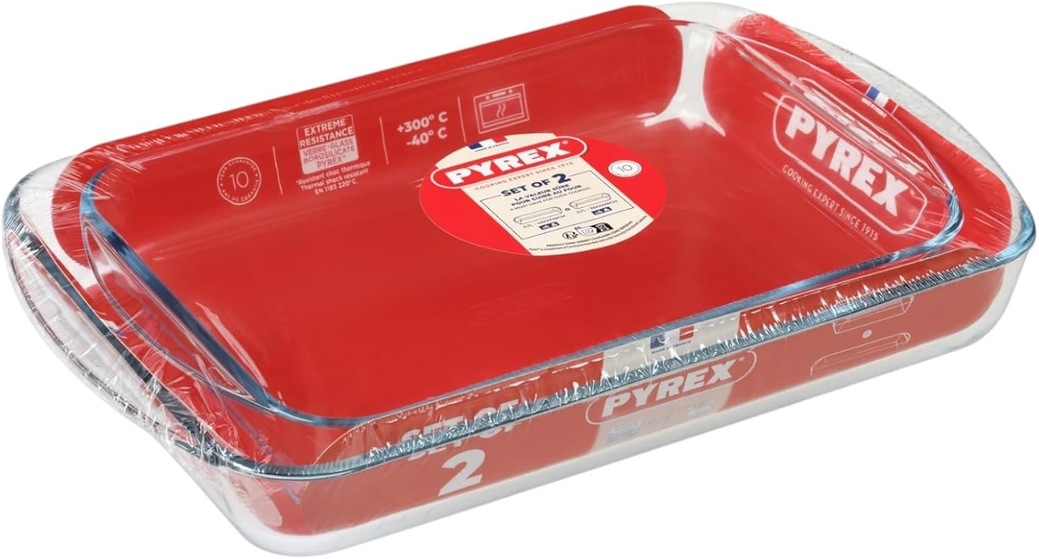Pyrex Let'S Share Rectangular Roaster Set of 2 &ndash; Borosilicate Glass &ndash; Oven to Table Serving &ndash; Extreme Temperature & Thermal Shock Resistant image number 3