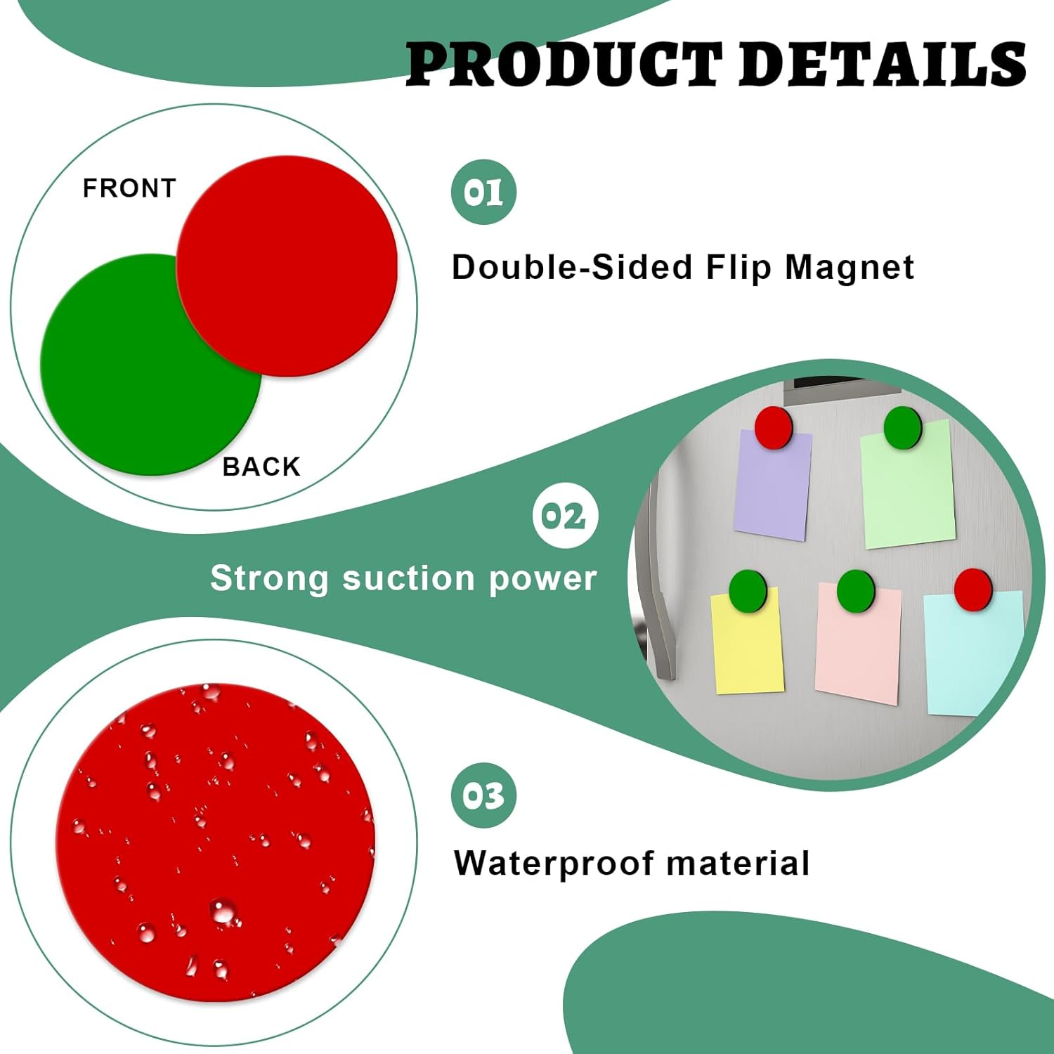 Xuhal 40 Pcs Double Sided Red Green Magnets 1.26'' Red Green Double Sided Mini Flip Magnets Dots for Whiteboard Reversible Circle Ferromagnet for Office Kitchen Whiteboard Classroom Decoration image number 3