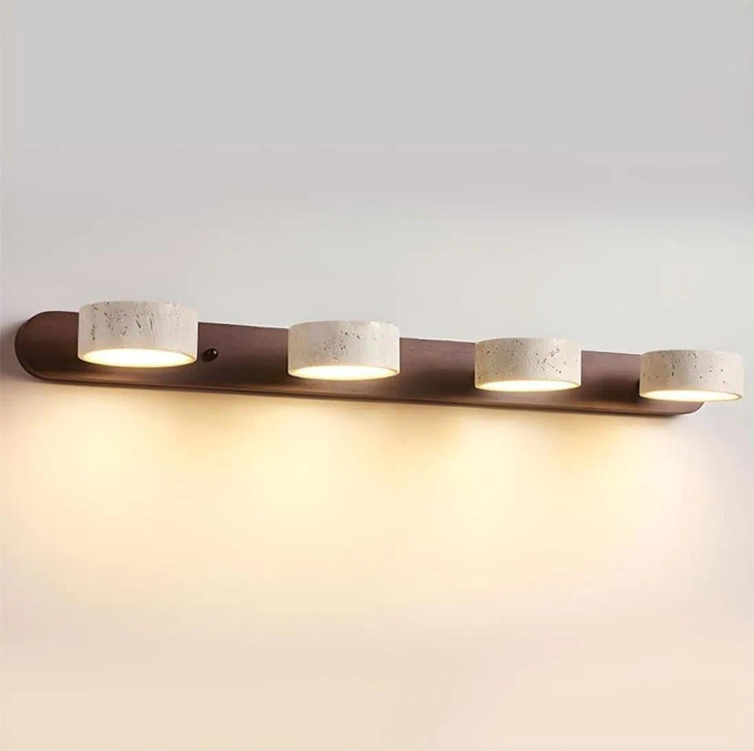 Natural Wood Vanity Light &ndash; 3-Light Travertine Wall Sconce with 180&deg; Rotatable LED, Modern Stone Lamp Fixture for Bathroom Mirror, Nordic Farmhouse Style(Wood Color,3 Heads)