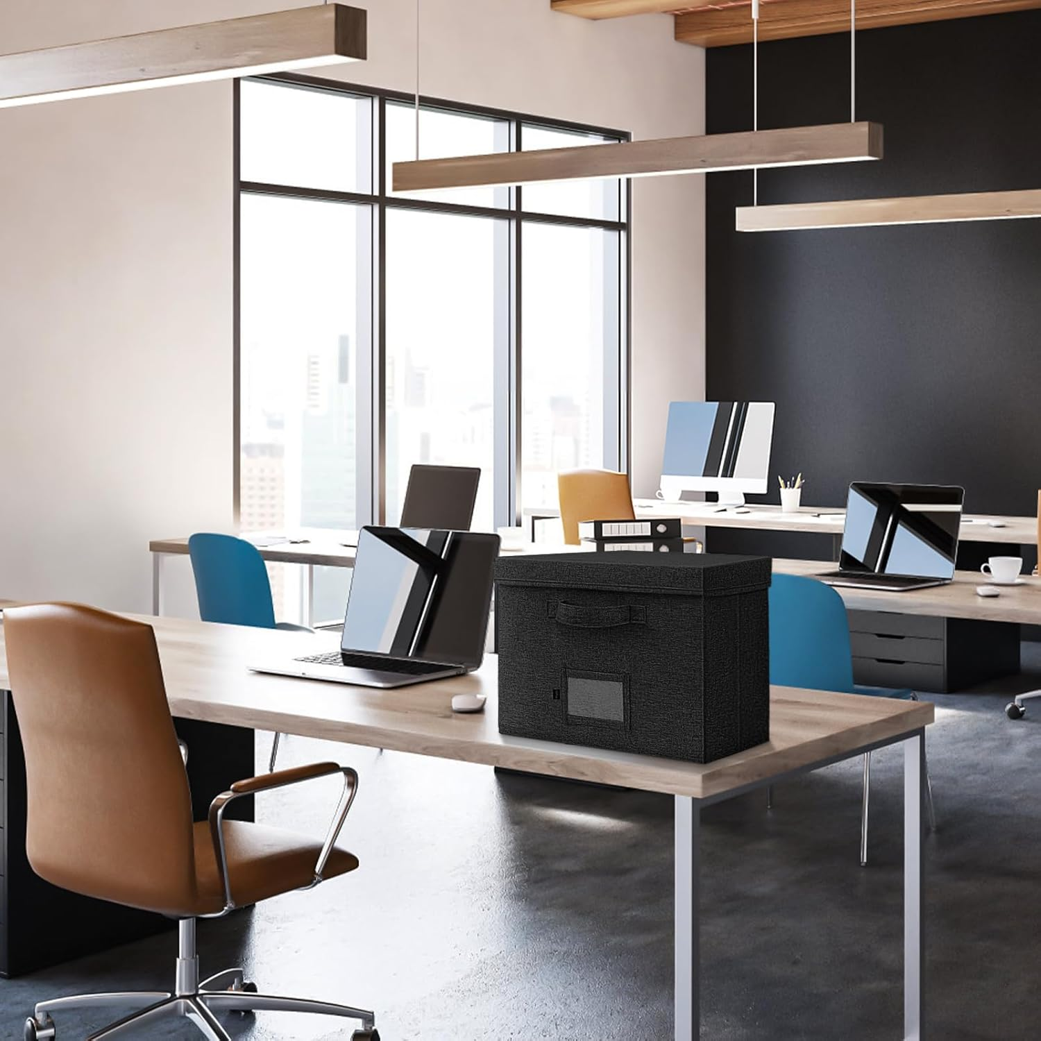 File Organizer Box with Lid, Onylin Document Storage Organizer with Handle, Collapsible Hanging Document Filling Box for Letter/Legal File Folder - 15 X 12.6 X 11 Inch (1 Pack, Black) - Grey image number 7