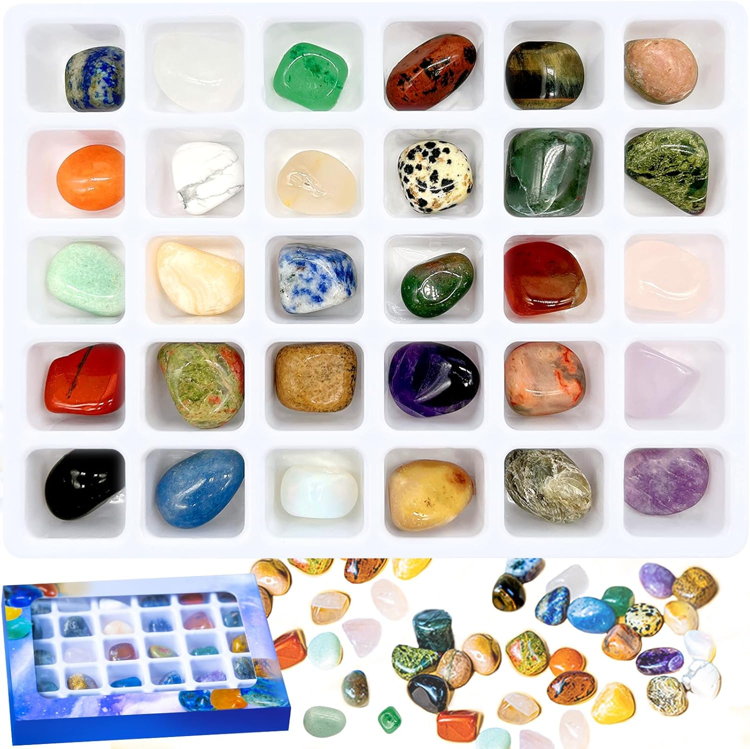 30 Pcs Gemstones & Crystals Educational Collection Gift Box Kit Display Case for School, Rock Geology Gem Science Kit for Teacher image number 2