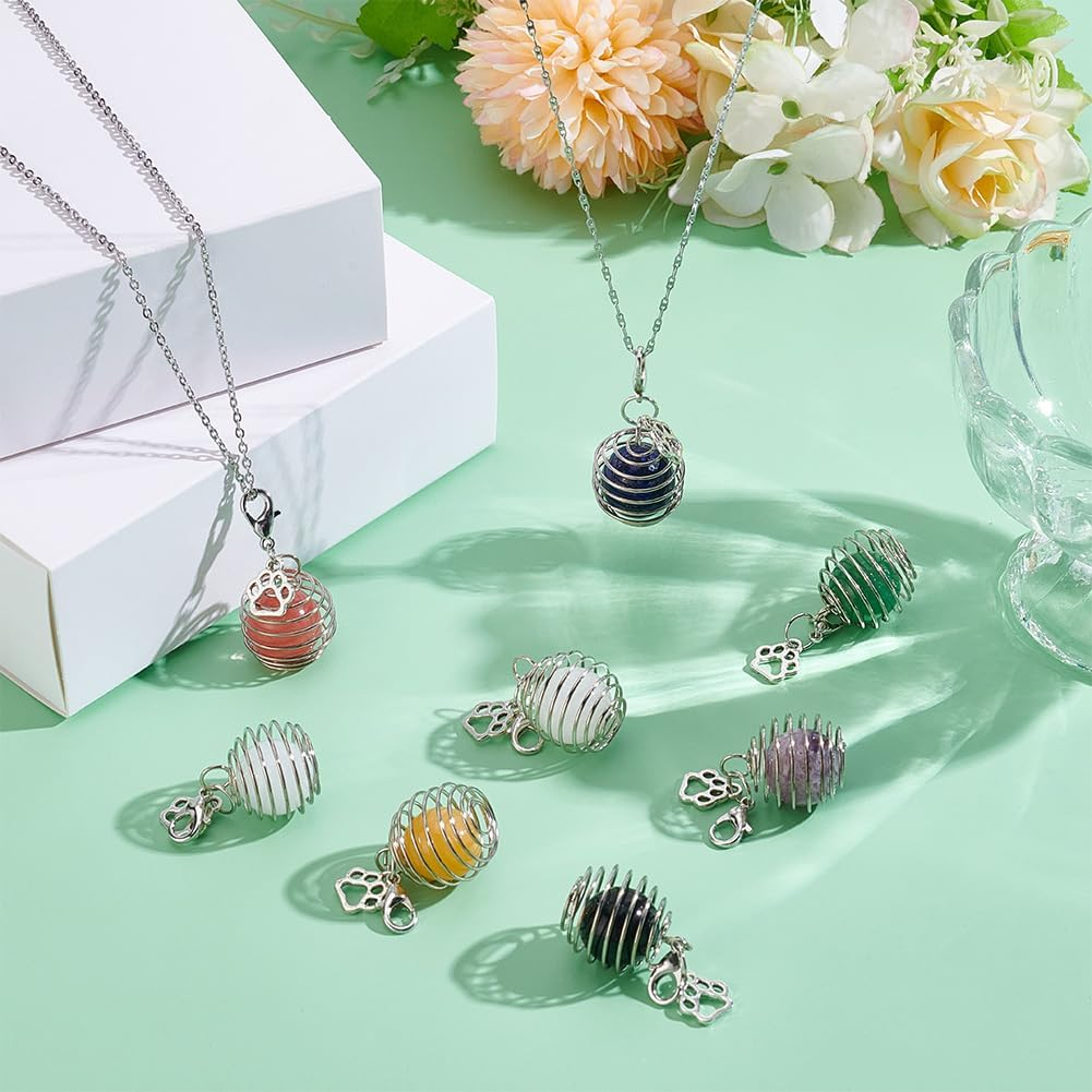 PLIGREAT Pack of 8 Crystal Pendant for Pet Collars, Necklaces, Charms with Cats and Dog Motif, Crystal Ball with Claw Pendant, Lobster Clasp for Key Chain, Bag Decoration image number 1