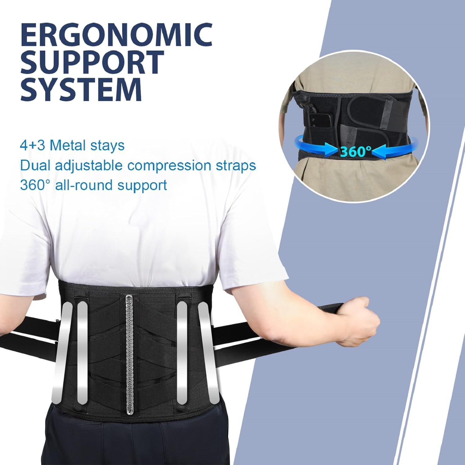 HONGJING Massage Back Support Belt with Heat for Instant Lower Back Pain Relief, Cordless Lumbar Massager Belt Rechargeable with 3 Heating Levels & 4 Massage Modes for Men Women(Xl) image number 4