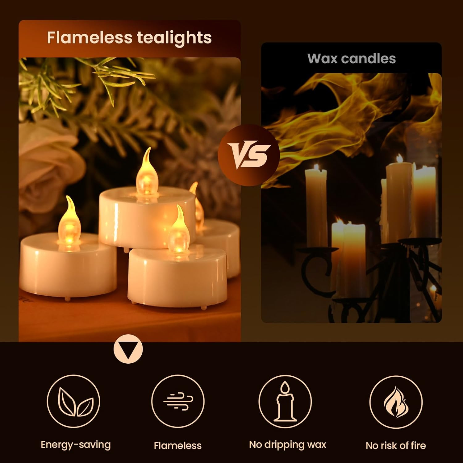 24 PCS LED Tea Lights with Timer, Remote Control, Flameless LED Candles, Electric Flickering Battery-Operated Tealights for Home, Room, Table, Halloween, Christmas Decoration image number 5