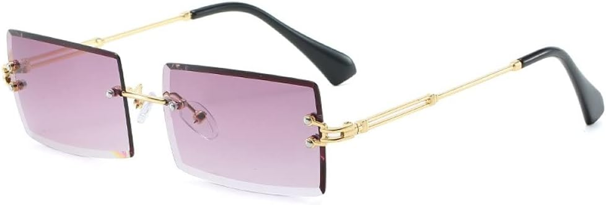 Fashion Rimless Sunglasses Women Trendy Small Rectangle Sun Glasses Summer Traveling Style UV400 Gold Shades for Men