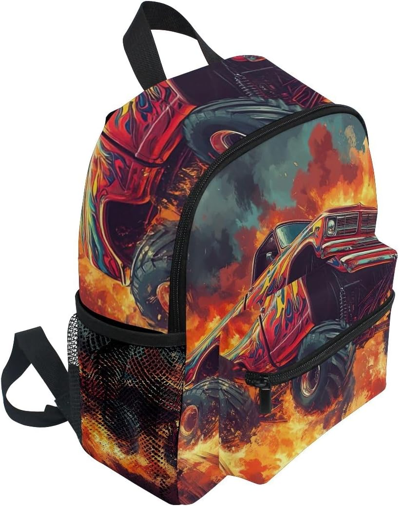 Monster Truck Backpack for Toddler Girls Boys, Small with Name Tag Kids School Bag, 3-8 Years image number 1