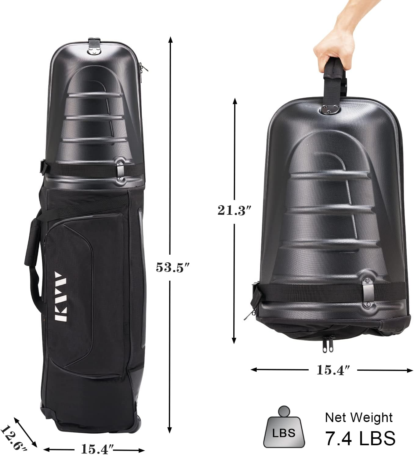 KVV H-Series Semihard Golf Travel Bag, ABS Hard Shell Top and Water Resist Polyester Oxford, Versatile Travel Bag for Golf Clubs and Other Sport Equipment