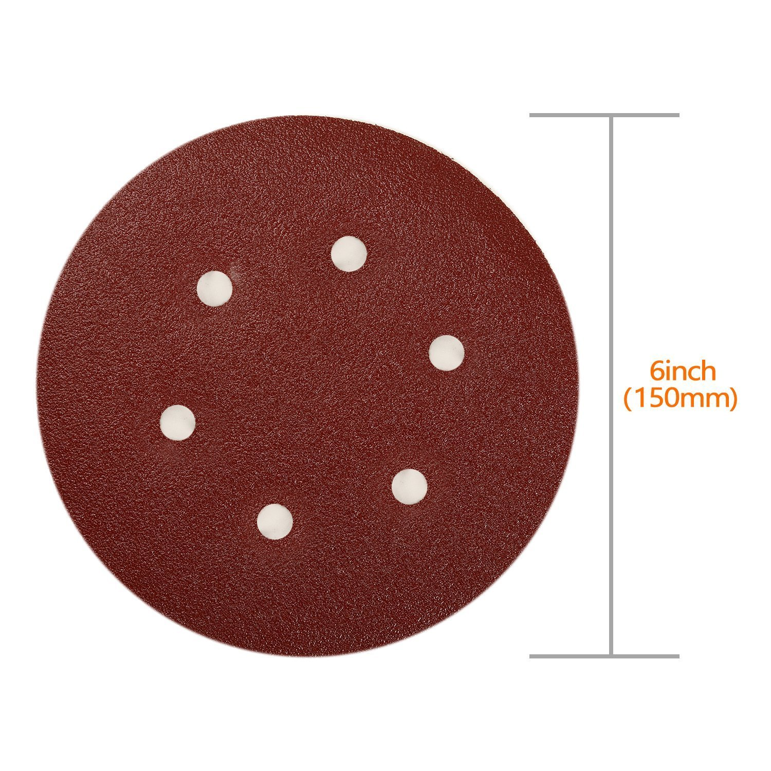SPTA 100Pcs 150Mm Sanding Discs Pads, Hook and Loop 40# 80#, 120#, 180#, 320#, 600#, 800#, 1000#, 1500#, 2000# Grits 6-Holes Sandpaper Assorted for Random Orbital Sander image number 4