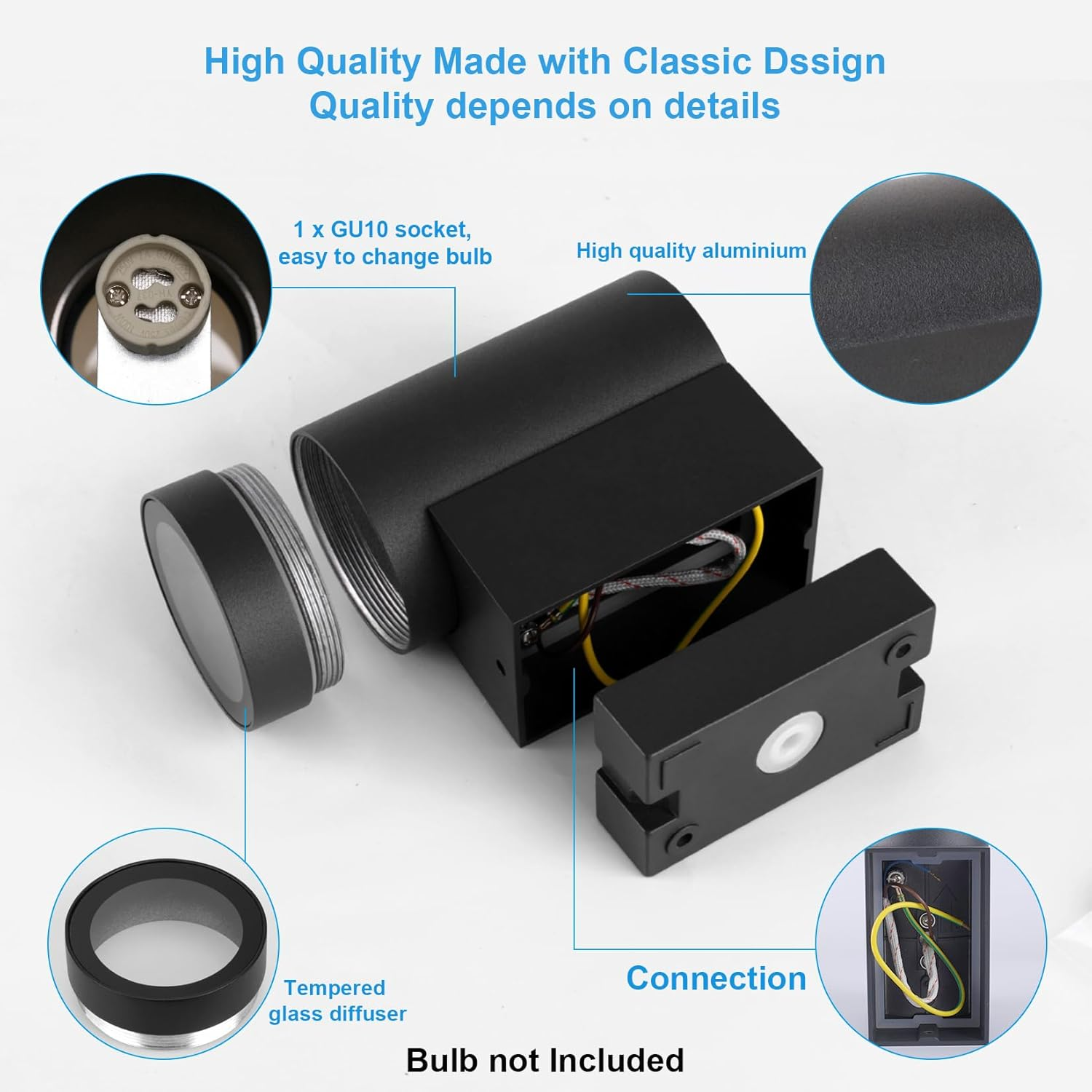 Klighten 2 Pcs Outdoor Wall Lights IP65, outside down Lights, Exterior Wall Lighting Aluminum Modern Wall Lamp for Garden Entrance Terraces Corridor, Socket GU10, Bulbs Not Included, Black image number 2