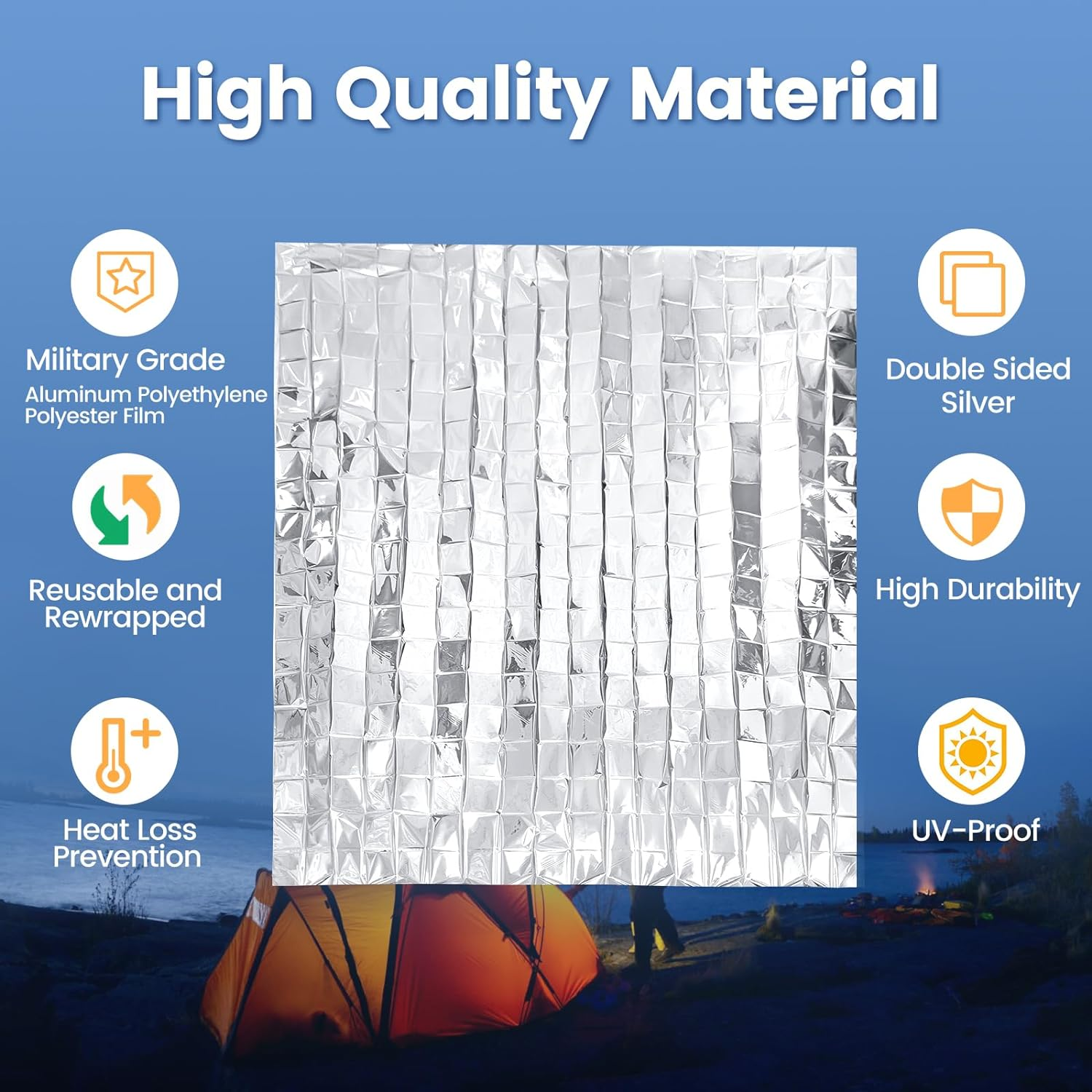 8 Pack Emergency Thermal Blankets, Survival Blankets Reflective First Aid, Blanket for Camping Hiking Outdoor Warm Insulated Heat Insulation and Waterproof - Silver/4Pcs + Golden/4Pcs image number 6