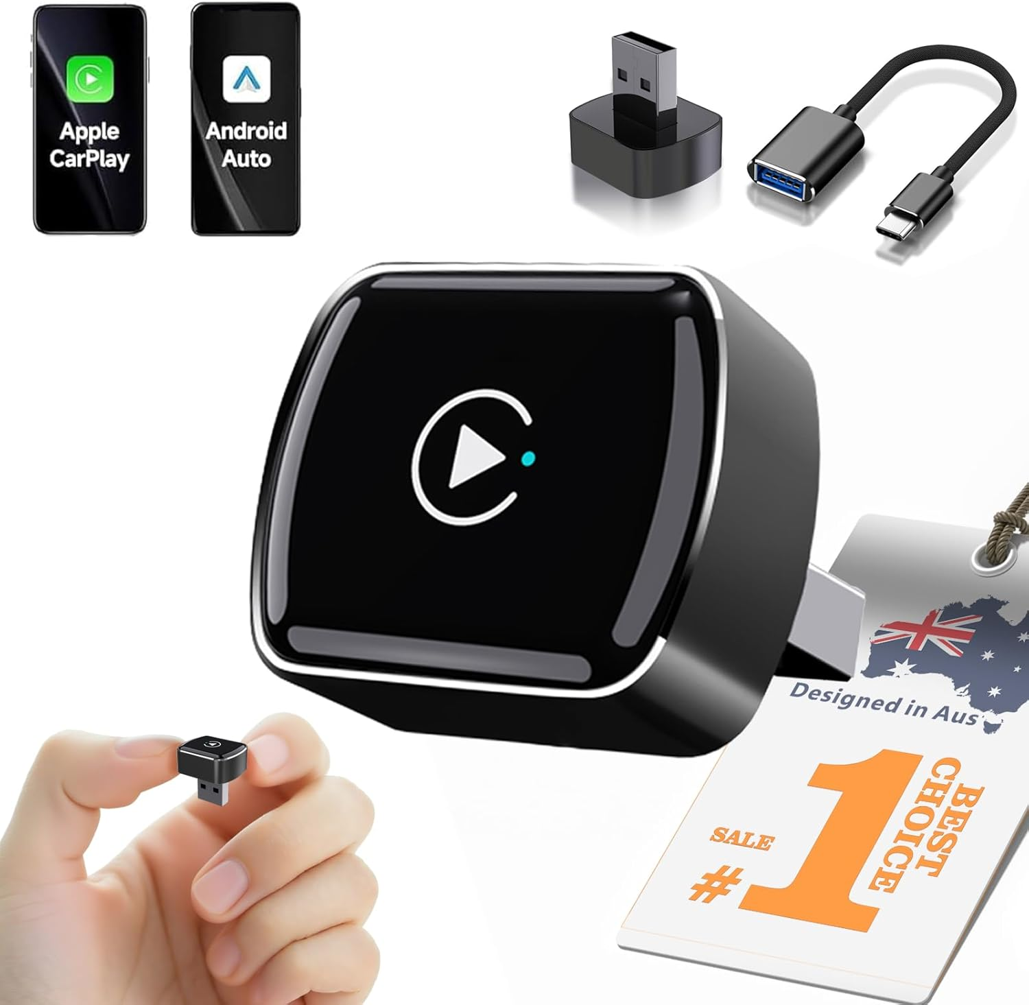 Wireless Carplay Adapter, 2025 Upgrade Mini USB Design, Carplay Wireless Adapter & Android Auto Wireless Adapter, Compatible with Iphone 12+ (Ios 10+), Dual-Band, Fast Stable Connection image number 1
