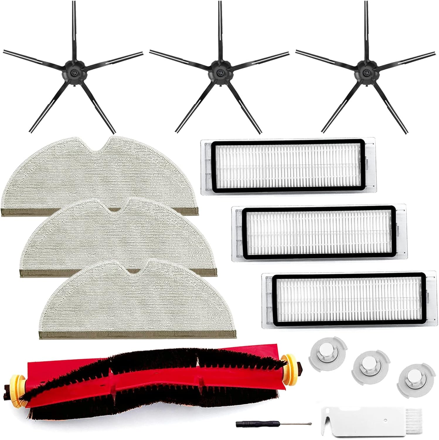 13 Packs Replacement Parts Compatible for Roborock S6 Pure, S6, E4,S4 Max, S6 Maxv, S5, S5 Max, S4, E2, E3,E5 E20 E25 E35 S50 S65 Xiaomi Mijia Robot Vacuum, 3 Main Brushes, 4 Filters, 6 Side Brushes image number 1