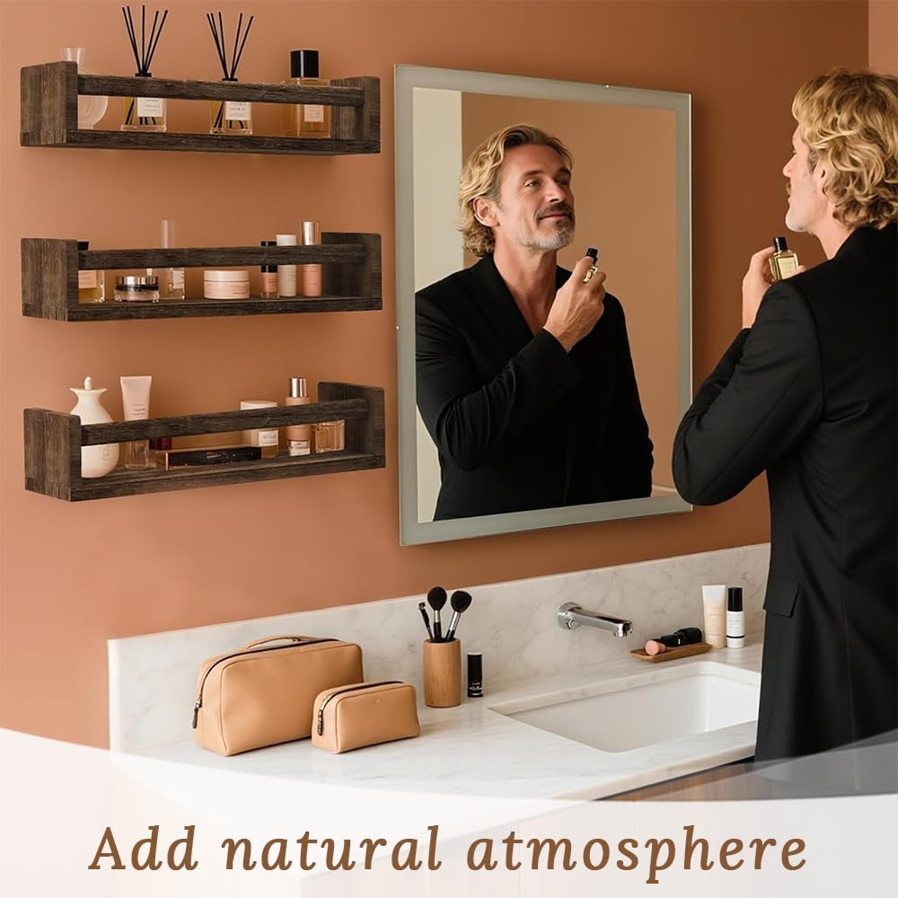 Men'S Wooden Cologne Organizer, Floating Shelves to Display Perfumes, Cosmetics, Collectibles, Reed Diffusers, Suitable for Living Room, Bedroom, Kitchen, Office image number 3