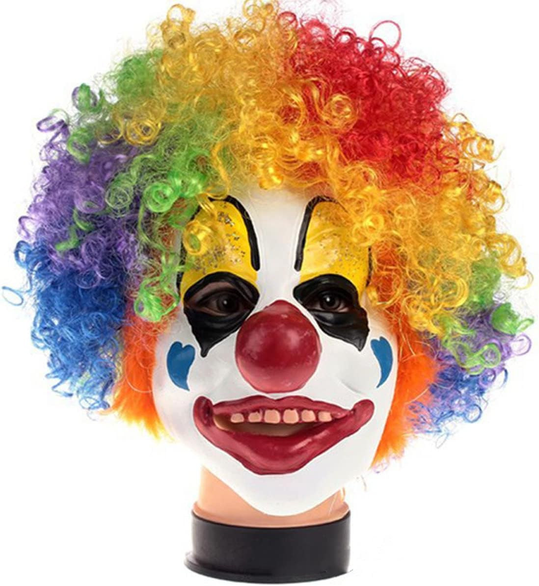Latex Clown Mask with Colorful Hair Red Nose Clown Mask Costumes Creepy Clown Cosplay Dress up Halloween Adult Man Woman Role Play Party Props image number 1
