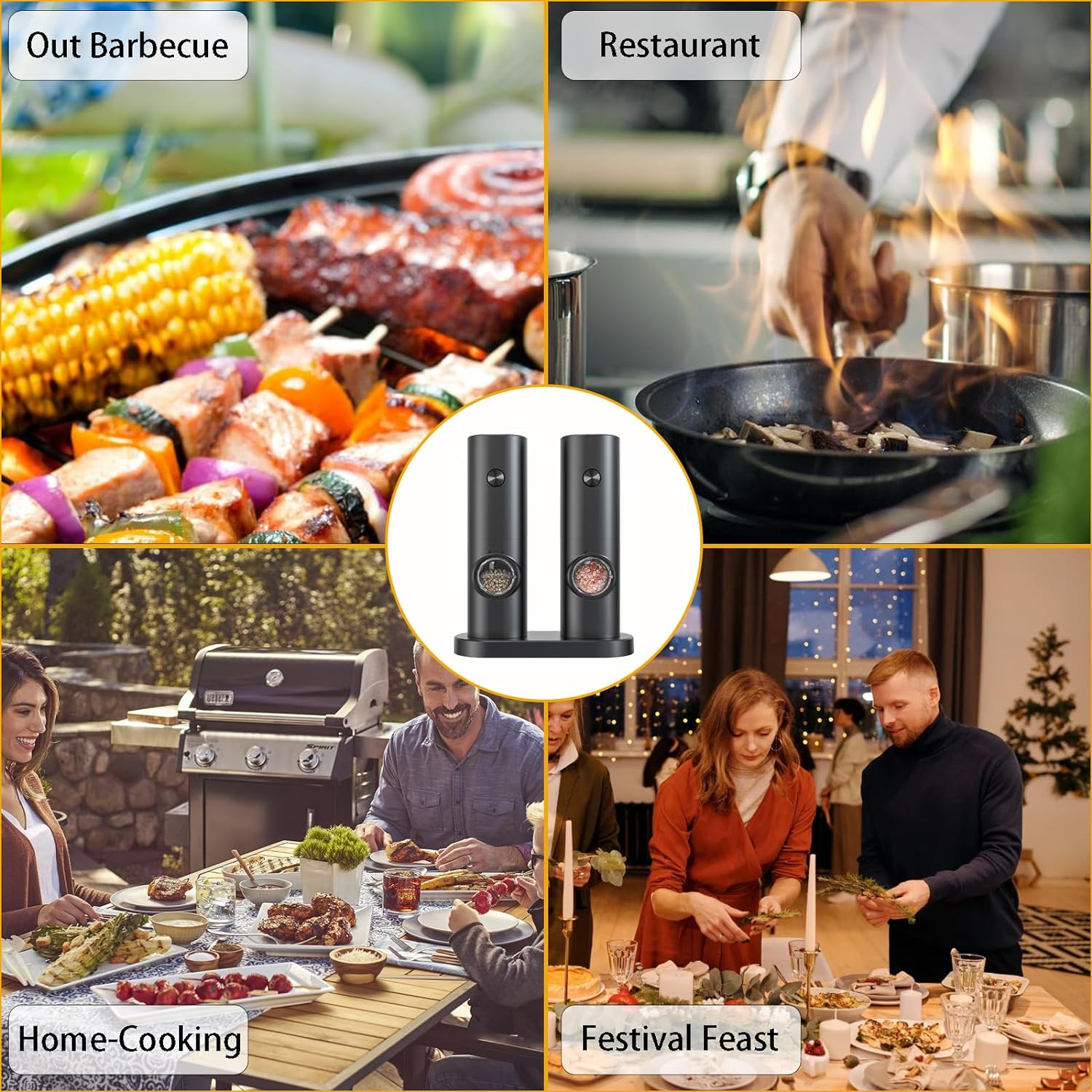 Zarek Set Two of Electric Salt and Pepper Grinder with Adjustable Coarseness and White LED Light for BBQ Restanrant Home Kitchen image number 4