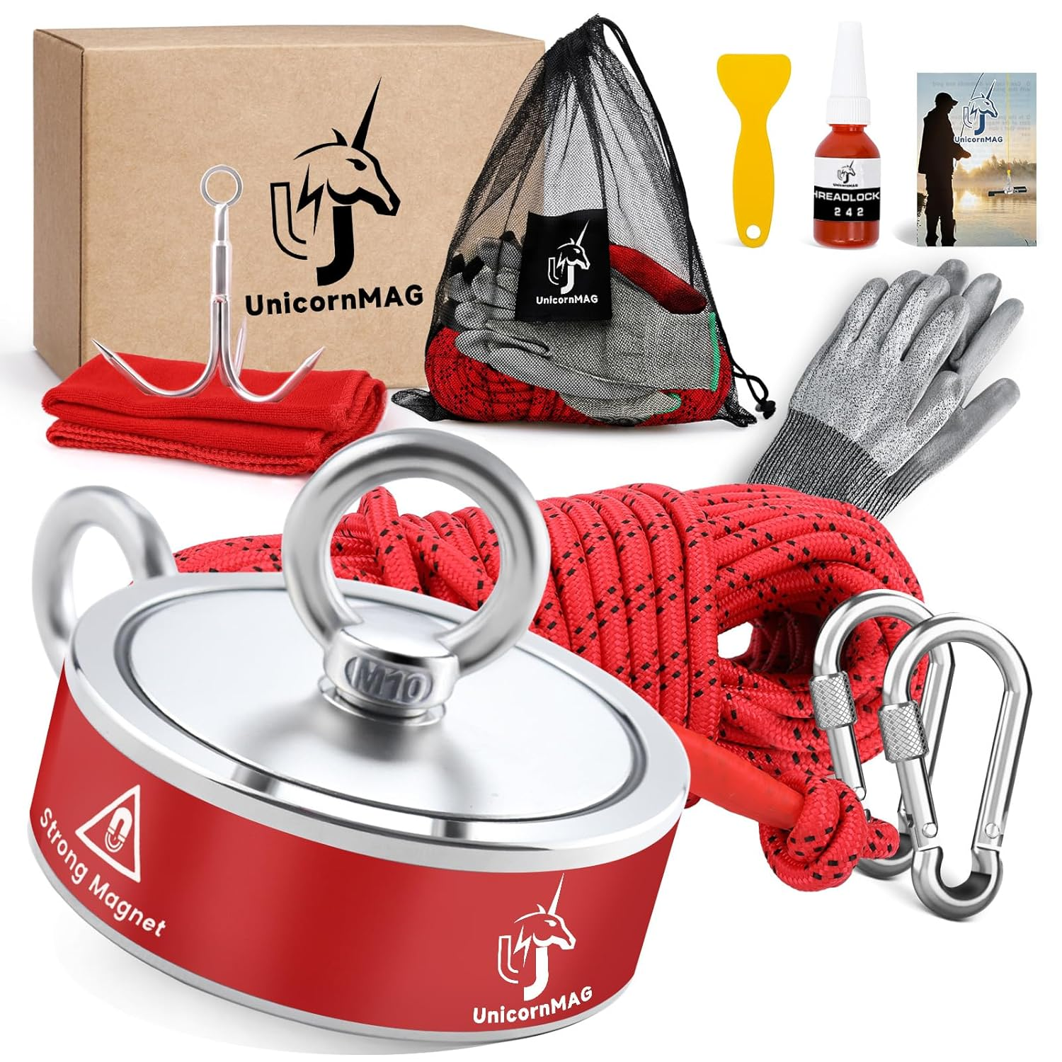 Unicornmag Magnet Fishing Kit | 2200LBS Double Sided Strong Magnet | 65 Ft Rope | Strong Magnets for Treasure Hunting & Underwater Cleaning | Ideal for Magnet Fishing Hobbyists image number 1