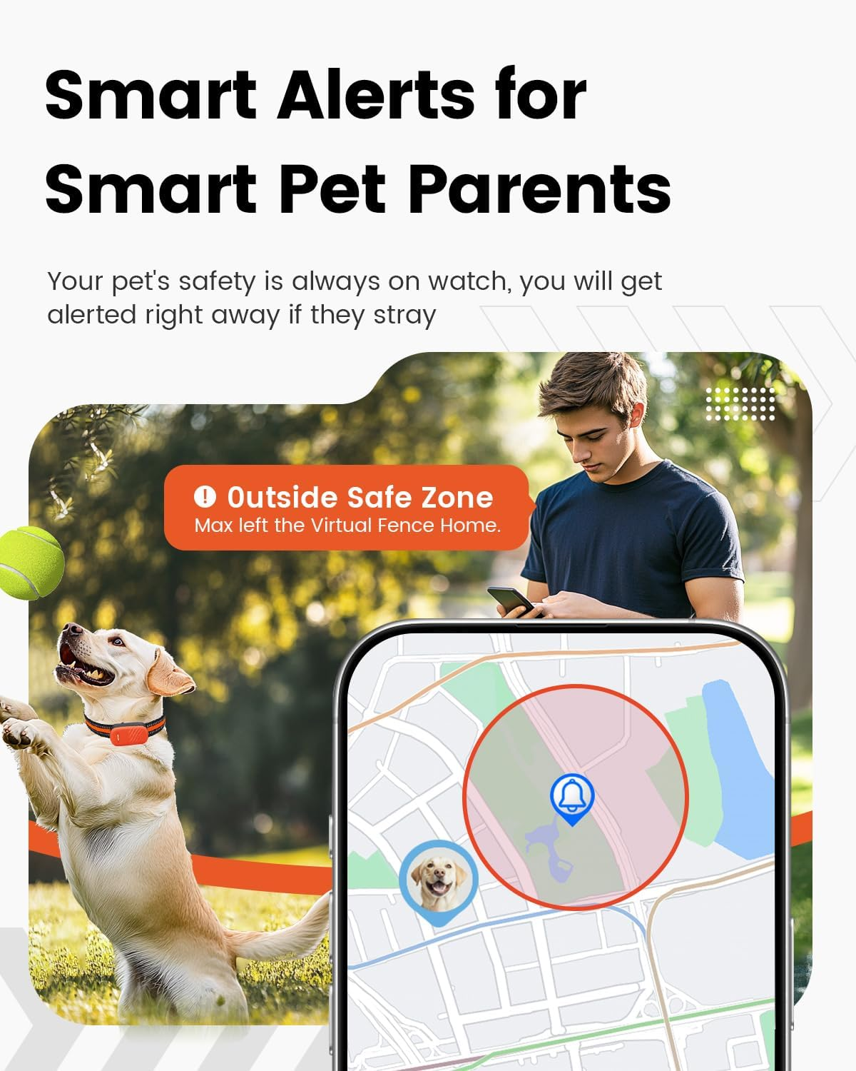 Remac Ahome GPS Tracker for Dogs - Pet Tracker with Real-Time Gps+Bds+Agps+Wifi+Lbs Tracking, Smart Monitoring Dog Collar with Power-Saving Mode and Safe Zone Alerts, Orange image number 5