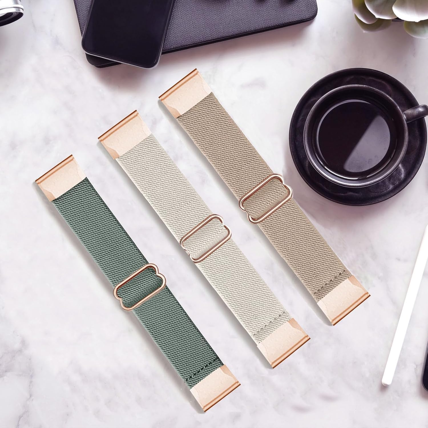 TUCOMO Elastic Nylon Wristband Compatible with Garmin Fenix 7S / Fenix 6S / Fenix 5S / Descent Mk2S, Quick Fit 20 Mm Loop Stretchy Replacement Strap for Garmin Epix Pro 42 Mm Men Women - Black image number 2