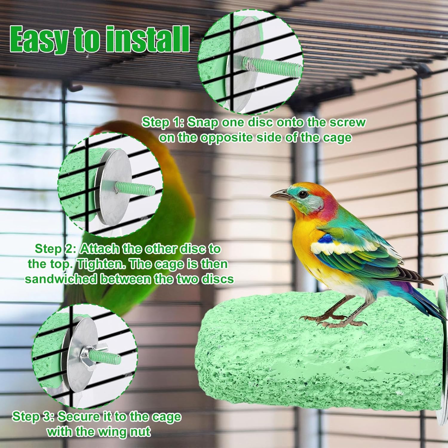 2Pcs Anti-Slip Bird Beak Grinding Stones, Washable Resin Bird Beak Trimmer & Nail Filing Stand Platform Cage Accessories for Parrots Budgies Cockatiels Parakeets image number 2