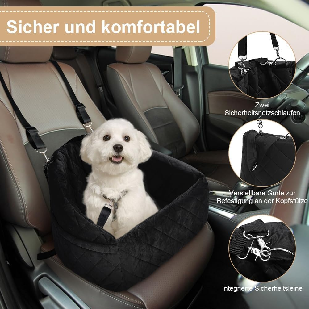 Dog Car Seat for Small and Medium Dogs,Car Seat for Dogs Removable and Washable Dog Booster Seat under 30Lbs, Pet Car Seat Travel Bed with Storage Bag and Dog Safety Belt (Black) image number 1
