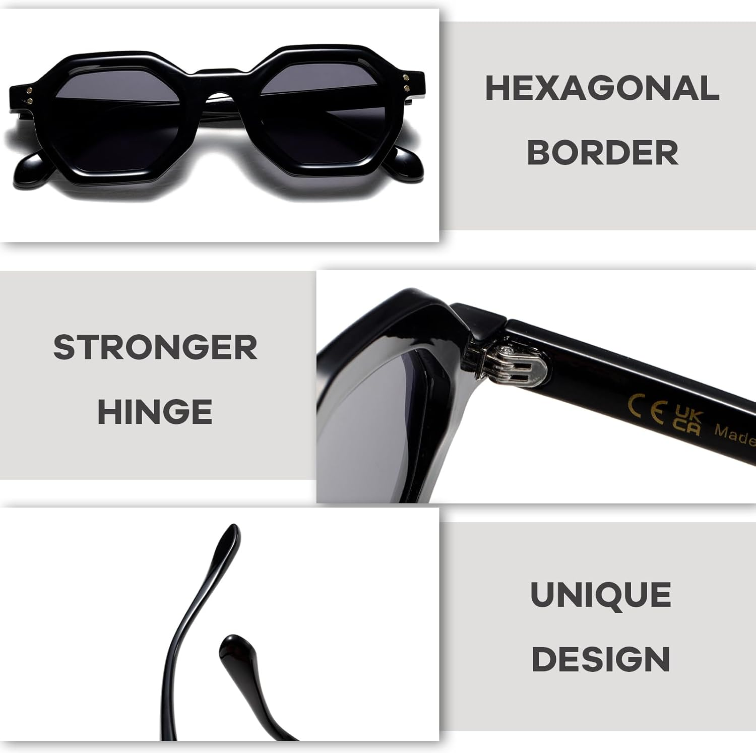 Retro Hexagon Sunglasses for Men Women Trendy Vintage Small Square Black Dark 90S Glasses image number 5