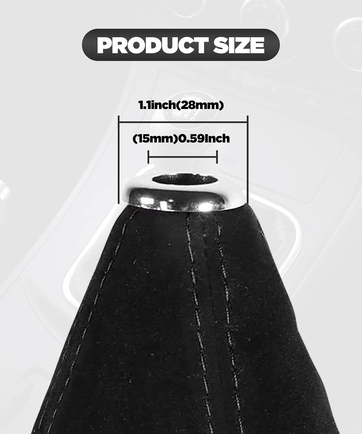 YAKEFLY Universal Car Shift Boots Shift Knob Dust Cover MT Gear Shift Cover,Pu Leather Shifter Boot Retainer Stick Shift Sleeve Gear Shifter Boot Gear Gaiter Cover (Black Suede/Stitching) - Black Suede/Stitching image number 2
