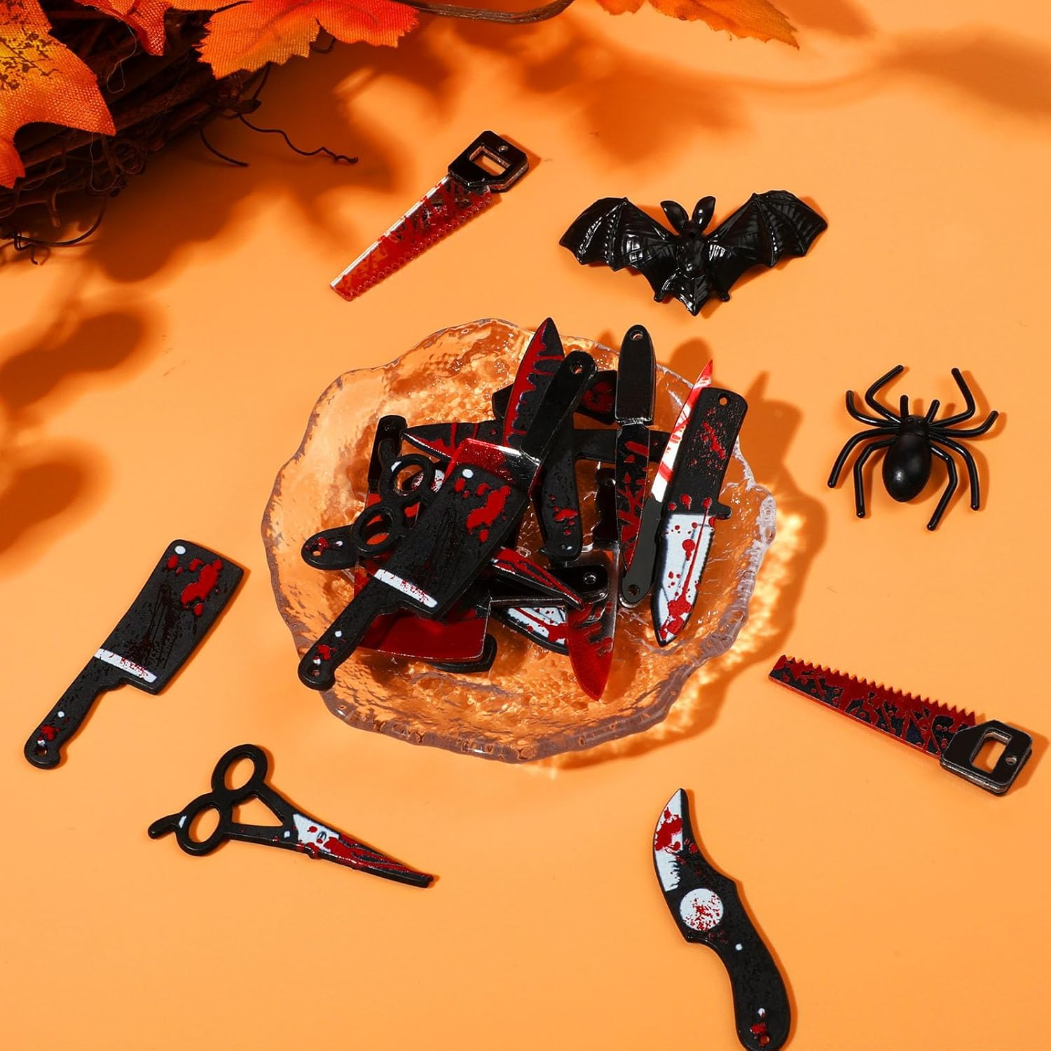 TXIN 40 Pcs Fake Knife Charms for Jewelry Making, Halloween Horror Charms Pendants Mini Acrylic Scissors Axe Knives Pendants for Women DIY Bracelet Necklace Earrings Halloween Jewelry Gifts, 10 Styles image number 6