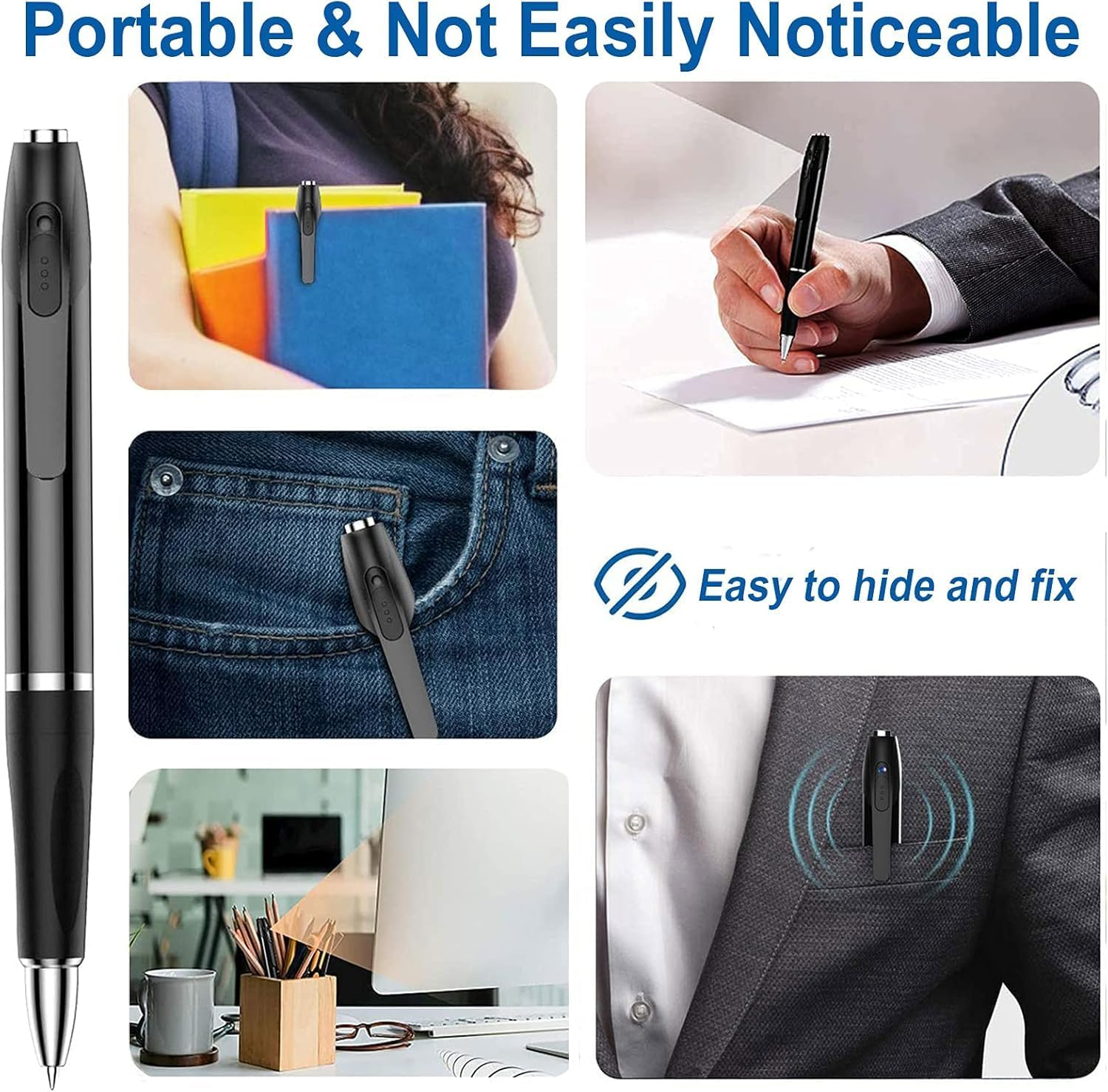 Gofu Hidden Spy Camera Pen, HD 1080P Mini Portable Black Secret Camera with 32GB Micro SD Card, Pocket Cam Recorder for Video & Photo & Audio Recording up to 75 Minutes image number 2