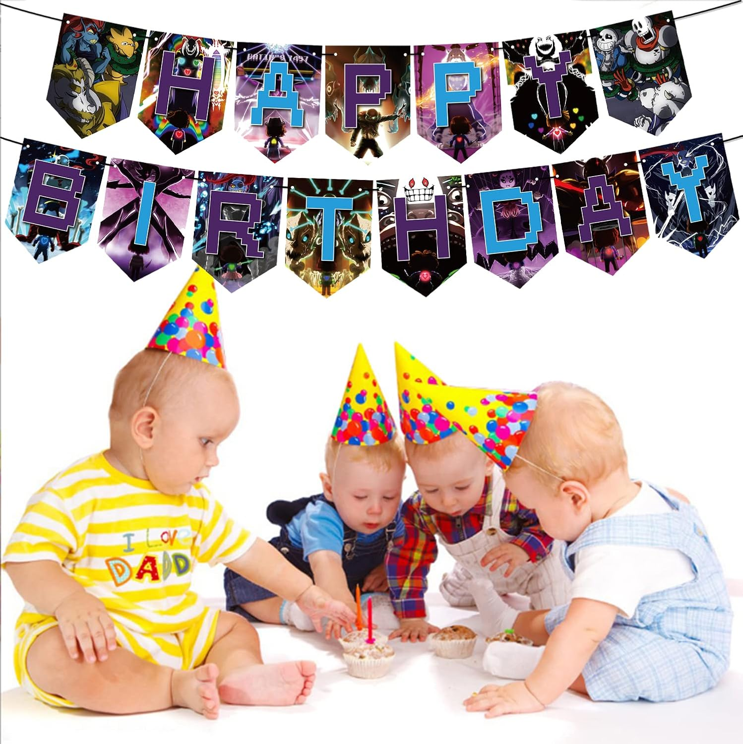 82 Pcs Undertale Birthday Party Supplies, Including Cake Caps, Cupcake Caps, Flags, Latex Balloons, It Is Very Suitable for Boy'S and Girl Themed Birthday Party Supplies. image number 3
