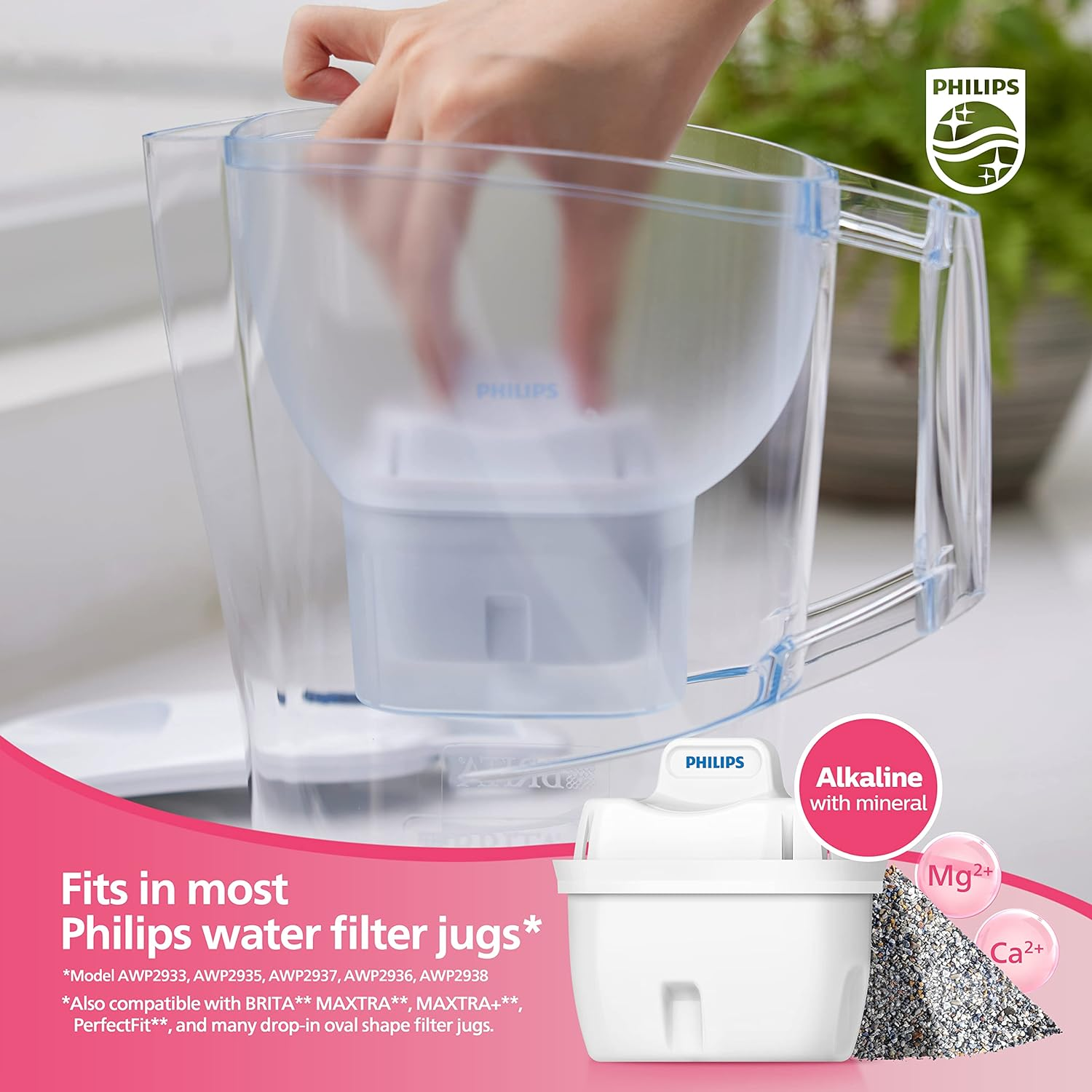 Philips Water Jug Filter Cartridges (3 Pack Alkaline) image number 1