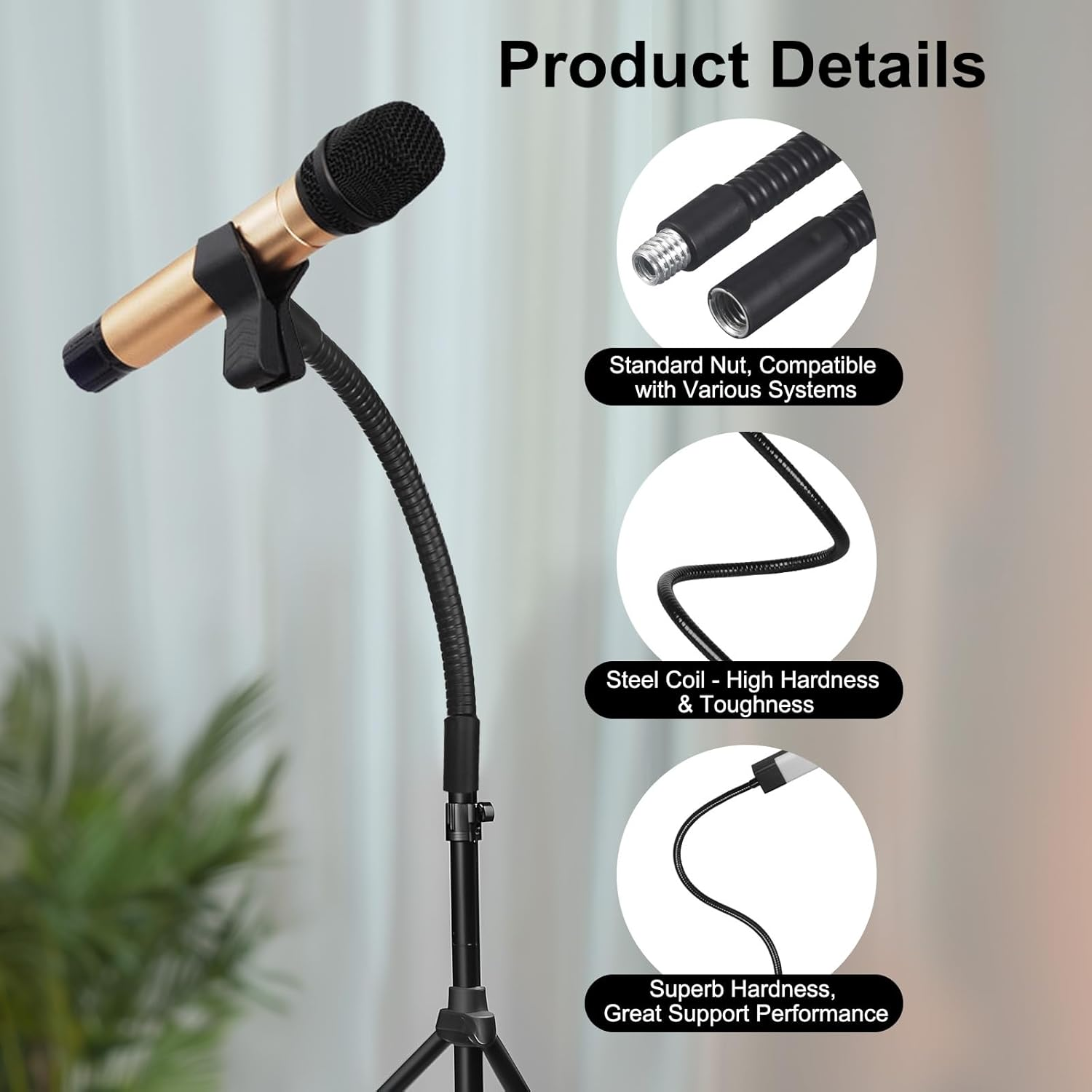 Awclub 8-Inch Flexible Gooseneck Tubing, 3/8"-16 Male to Male Thread Universal Arm Gooseneck Extension Holder for Microphone, Tripod Phone, Camera, LED Video Lights 2 Pack