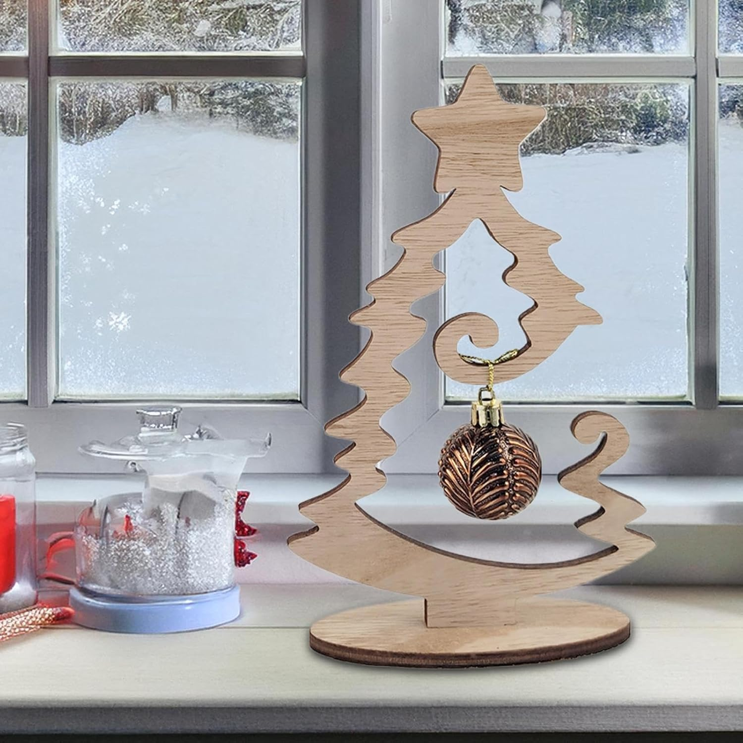 Wooden Decorations, Tree Ornaments Rustic Tabletop Decor, Tiny Christmas Ornaments, Christmas Tree Standing Wooden Christmas Tree for Christmas Decoration Tabletop Decors image number 1