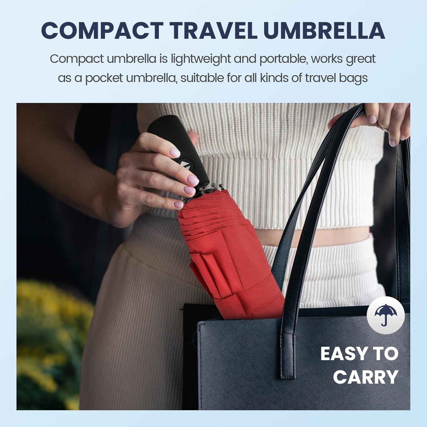 ZOMAKE Compact Travel Umbrella Windproof Double Canopy - Lightweight Automatic Open and Close Folding Umbrella with 9 Ribs - Red image number 6