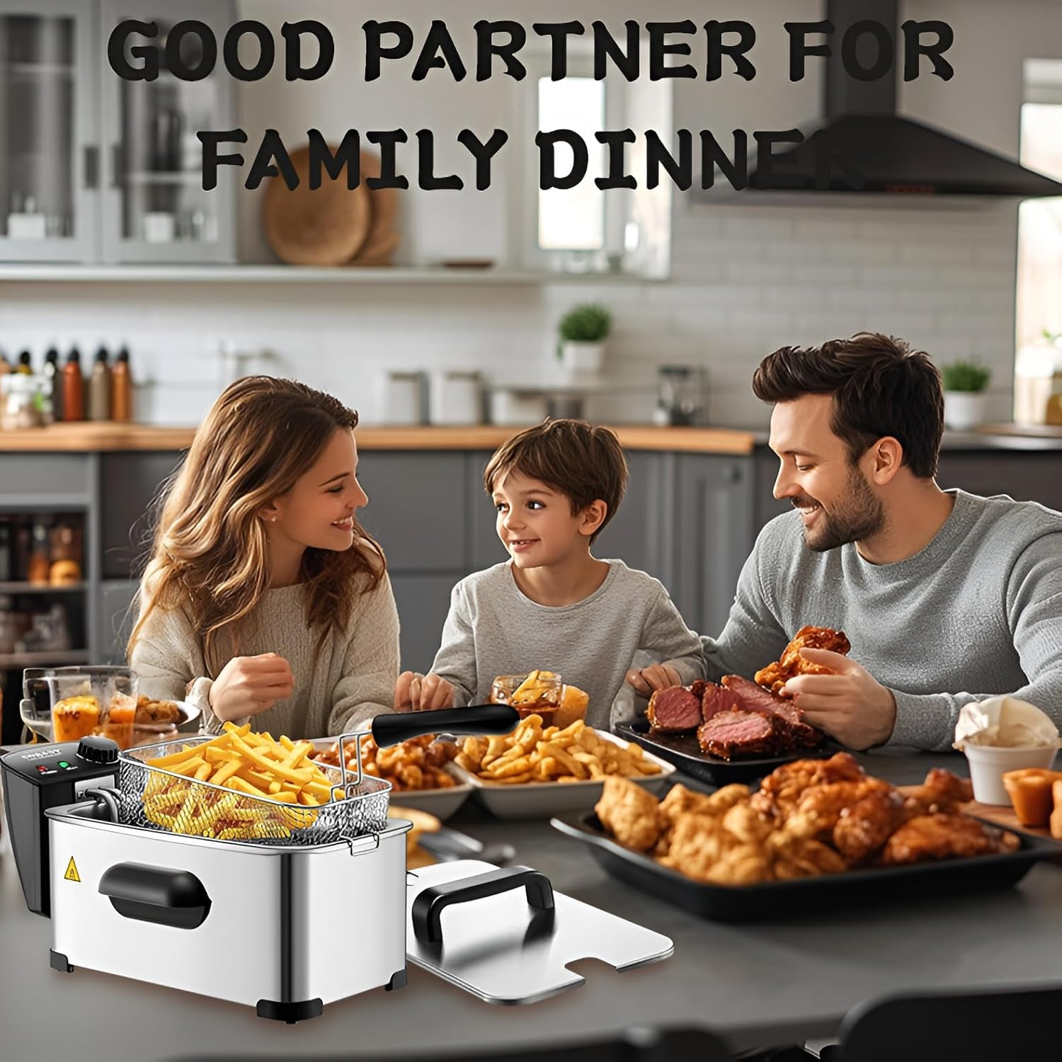 Electric Deep Fryer 3.5L Capacity 2000W Stainless Steel Exterior Fryer Adjustable Temperature & Indicator Lights with Removable Basket, Detachable Lid & Handle Easy Clean image number 2