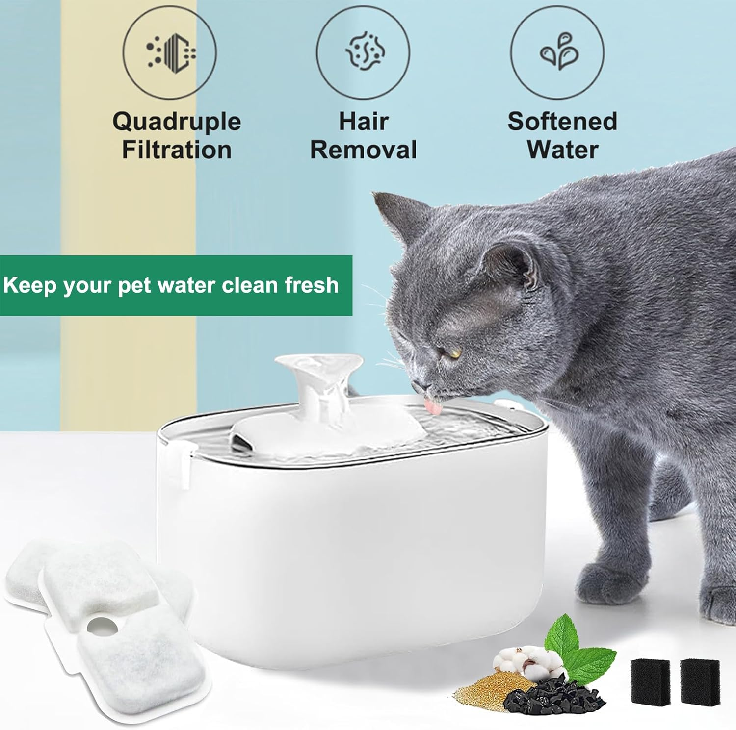 Hantoc 16Per Set Replacement Filter for Drinking Fountain, Cat Fountain, 8 Pieces Carbon Filters and 8 Pieces Foam Filter for 2.5 L/84 Oz Cat Fountain PLWF005 PLWF115 PLWF105 Replacement Filter With image number 5