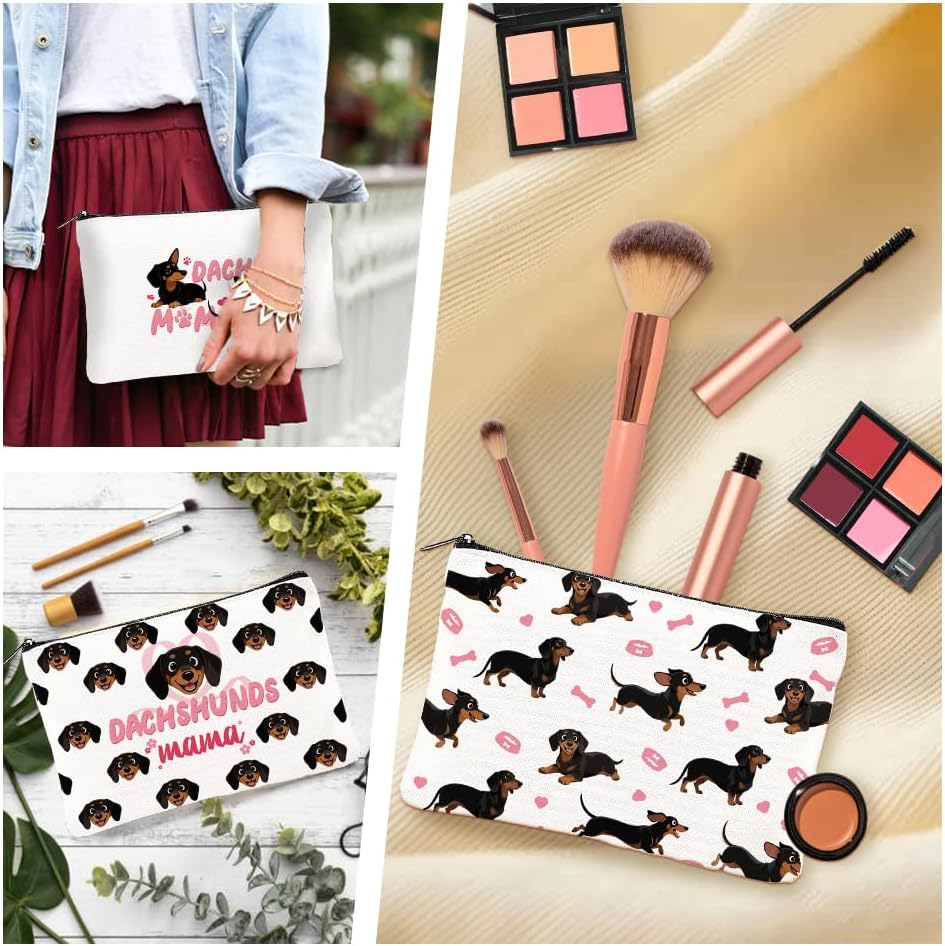 4Pcs Canvas Cute Dachshund Dog Makeup Bag - 23 X 15 Cm Dachshund Cosmetic Bags Travel Organizer Portable Accessories with Zipper, Toiletry Large Capacity, Purse Organizer Pouches image number 5