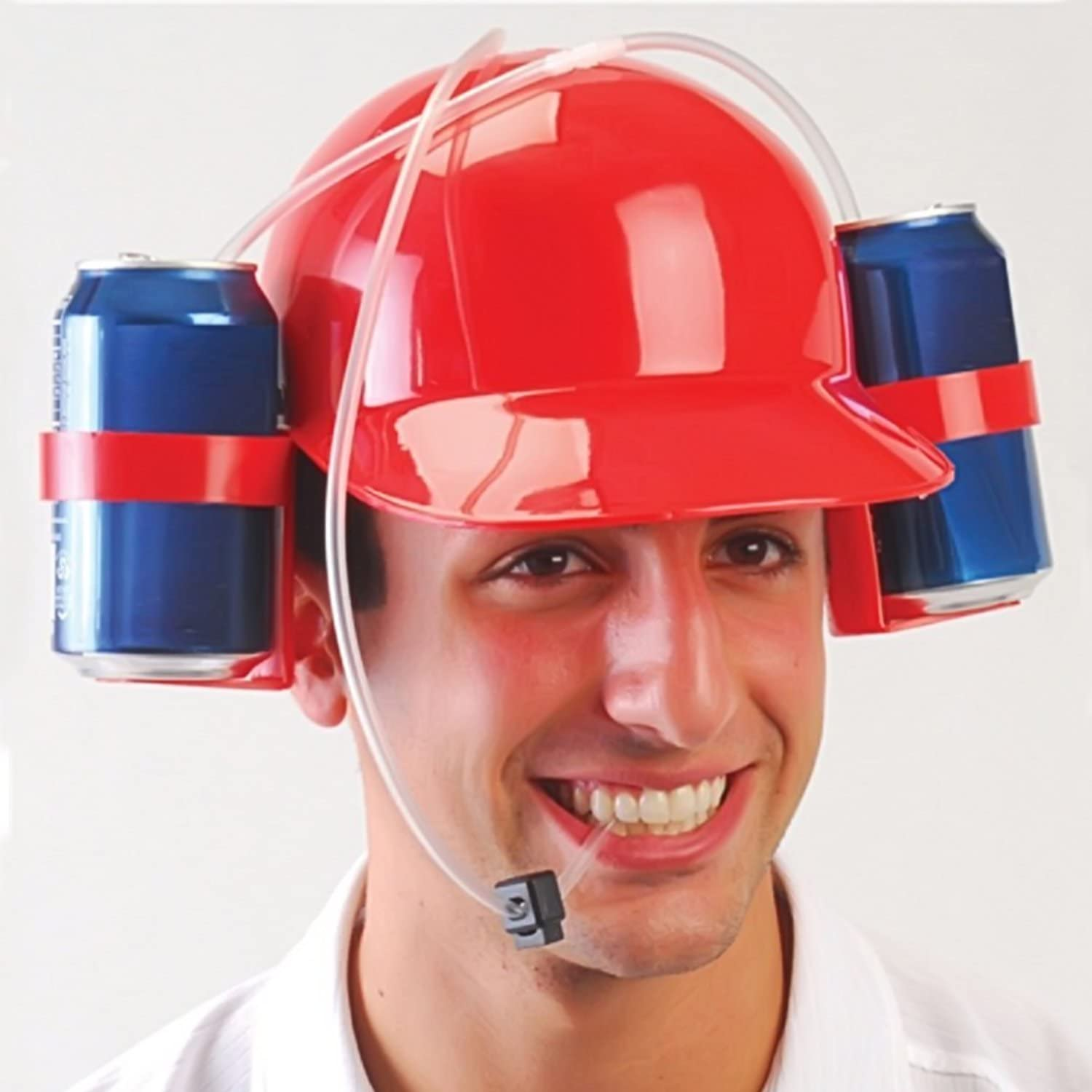 Novelty Place Drinking Helmet - Adjustable Can Holder Cap Drinker Favor Hat - Straw for Beer Soda - Party Fun Beverage Gadgets(Red)