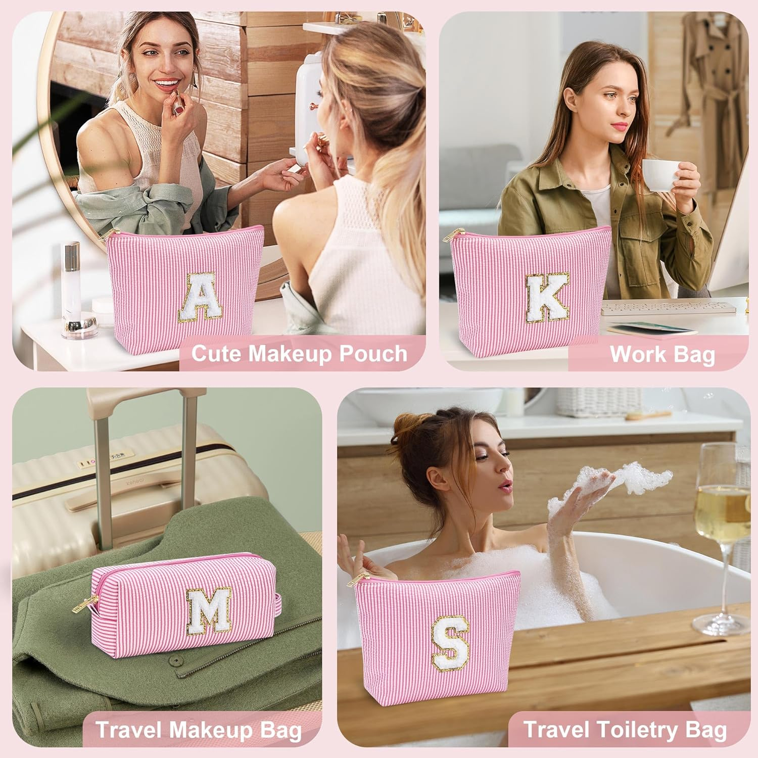 Parima Gifts for Girls - 2Pcs Initial Makeup Bag for Girls Cosmetic Bag Makeup Bag Cosmetic Travel Toiletry Bag for Girls Personalized Birthday Gifts for Her Women Girlfriend Teenager Girls Gifts